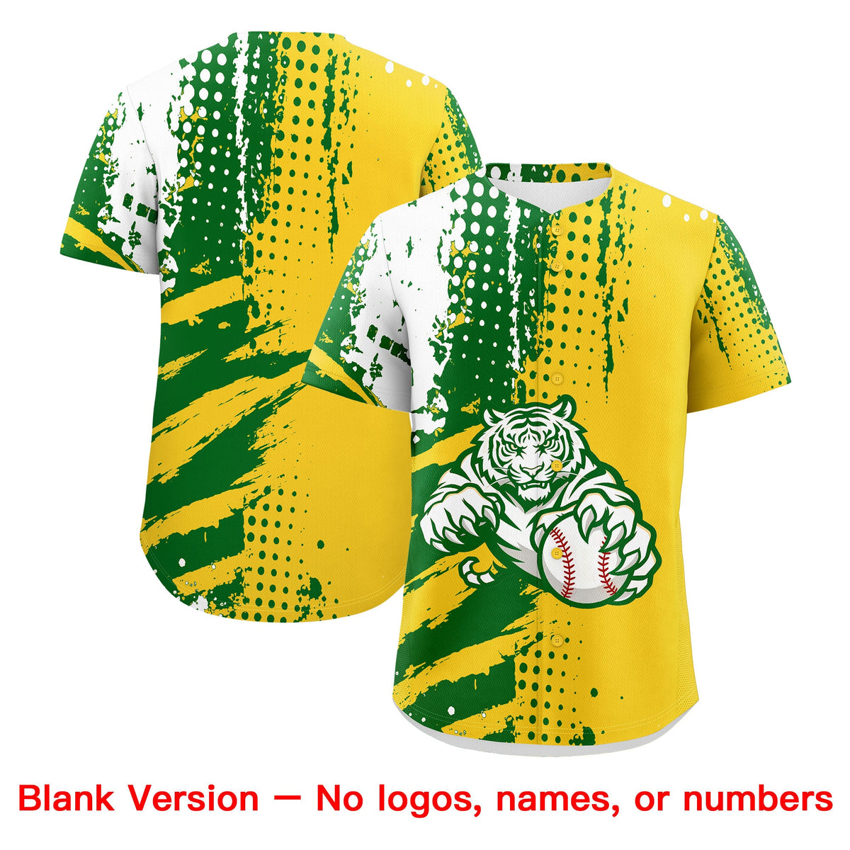 Custom Gold Kelly Green White Full-Snap Graffiti Pattern Tiger Graffiti Jersey Baseball Jersey| KXKSHOP