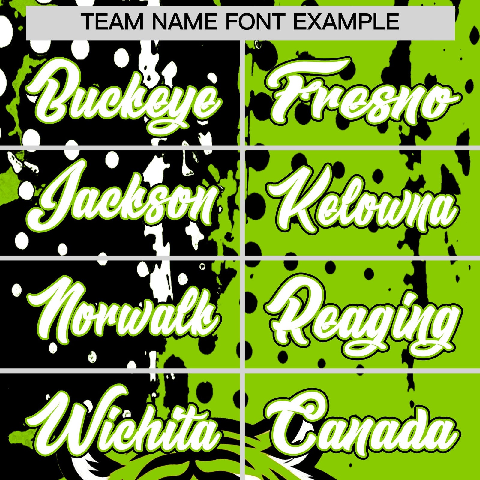 Custom Neon Green Black White Full-Snap Graffiti Pattern Tiger Graffiti Jersey Baseball Jersey| KXKSHOP