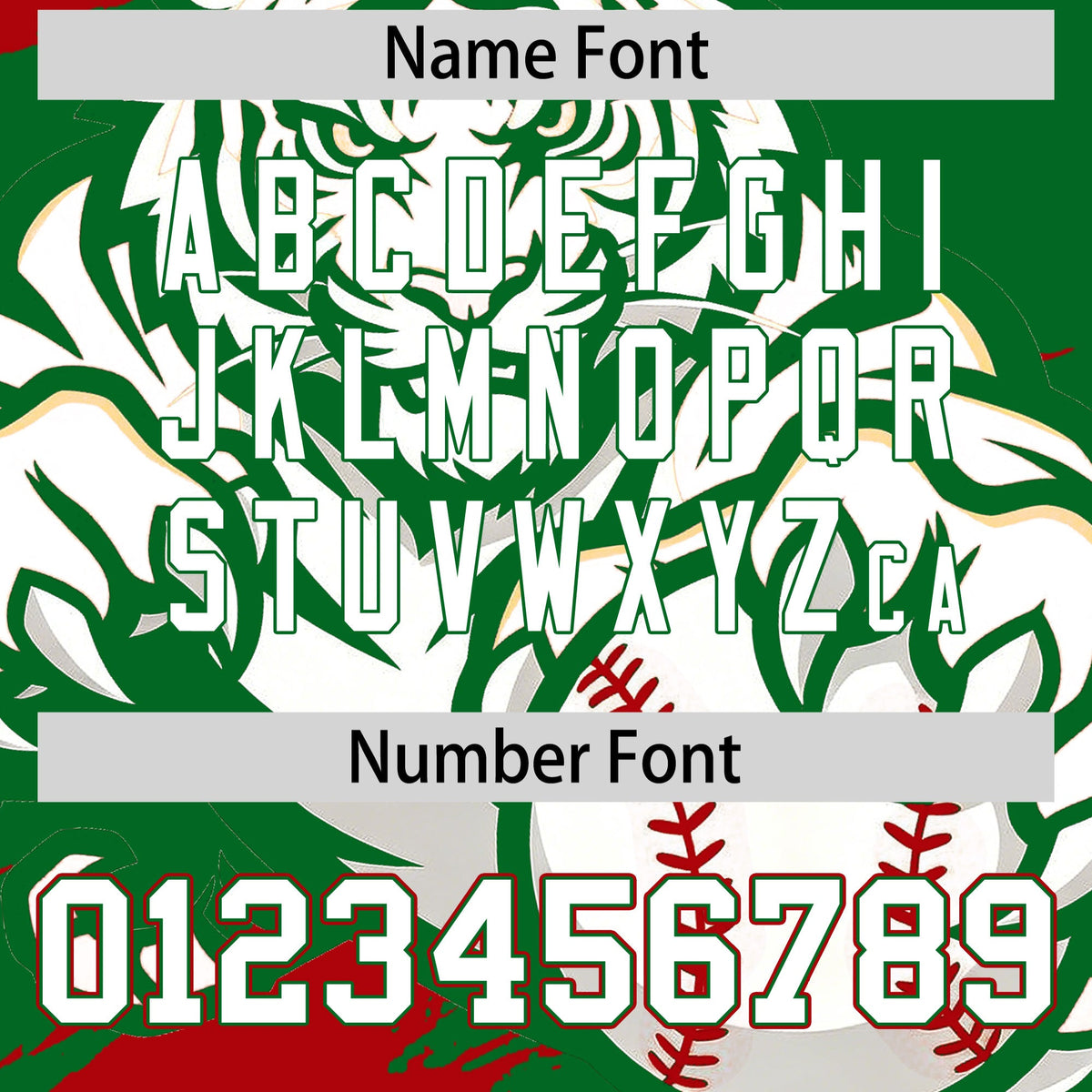 Custom Kelly Green Red White Full-Snap Graffiti Pattern Tiger Graffiti Jersey Baseball Jersey| KXKSHOP