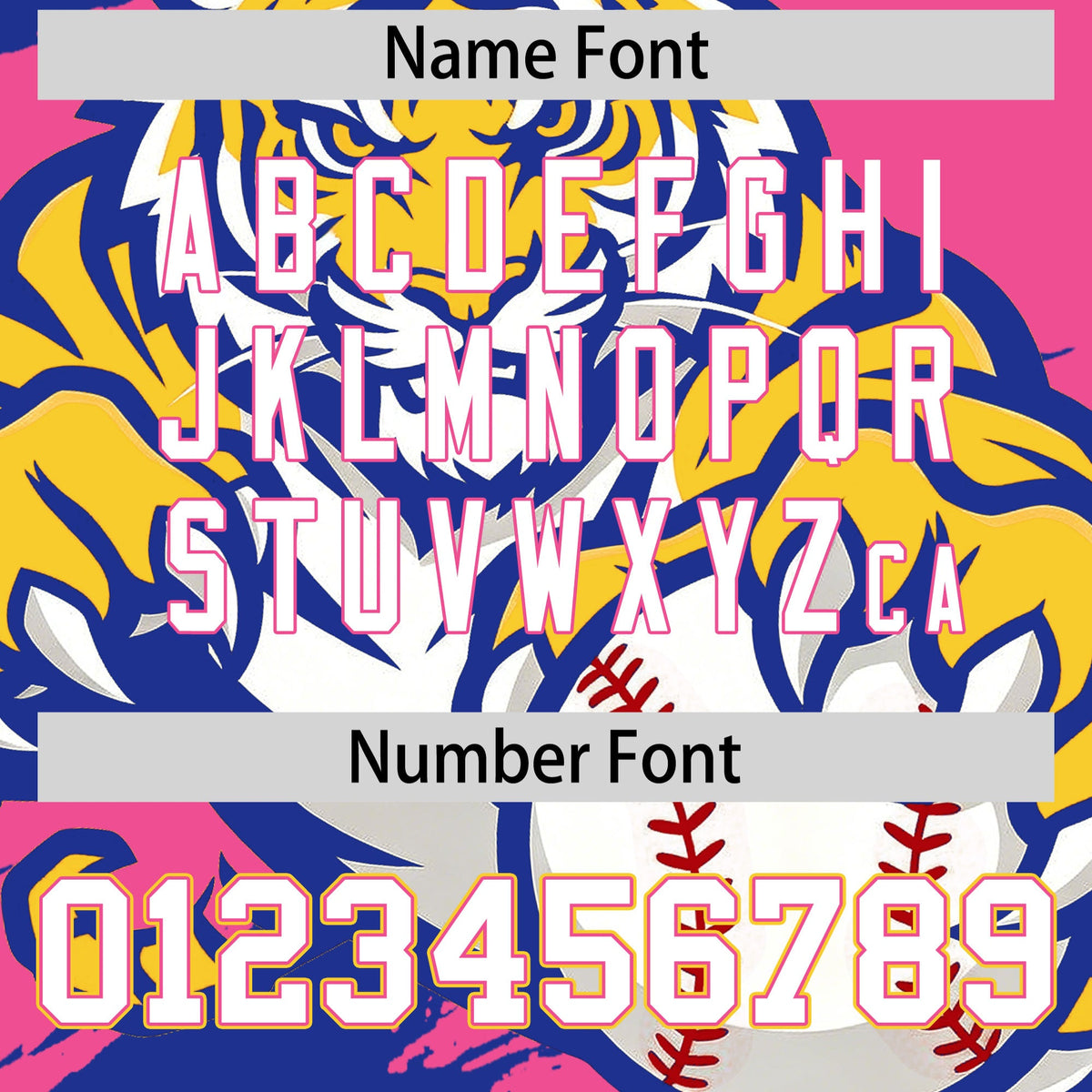 Custom Pink Royal Blue Gold Full-Snap Graffiti Pattern Tiger Graffiti Jersey Baseball Jersey| KXKSHOP
