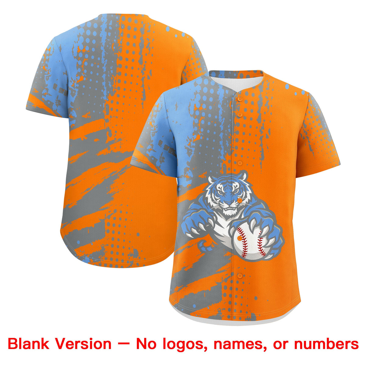 Custom Orange Silver Light Blue Full-Snap Graffiti Pattern Tiger Graffiti Jersey Baseball Jersey| KXKSHOP