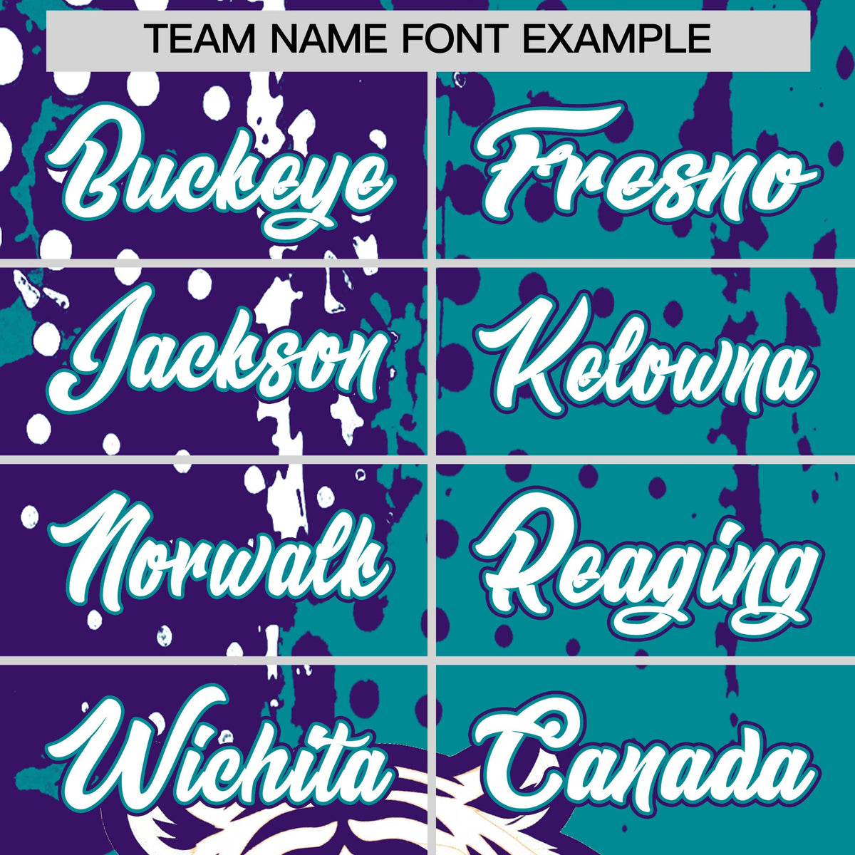 Custom Teal Purple White Full-Snap Graffiti Pattern Tiger Graffiti Jersey Baseball Jersey| KXKSHOP