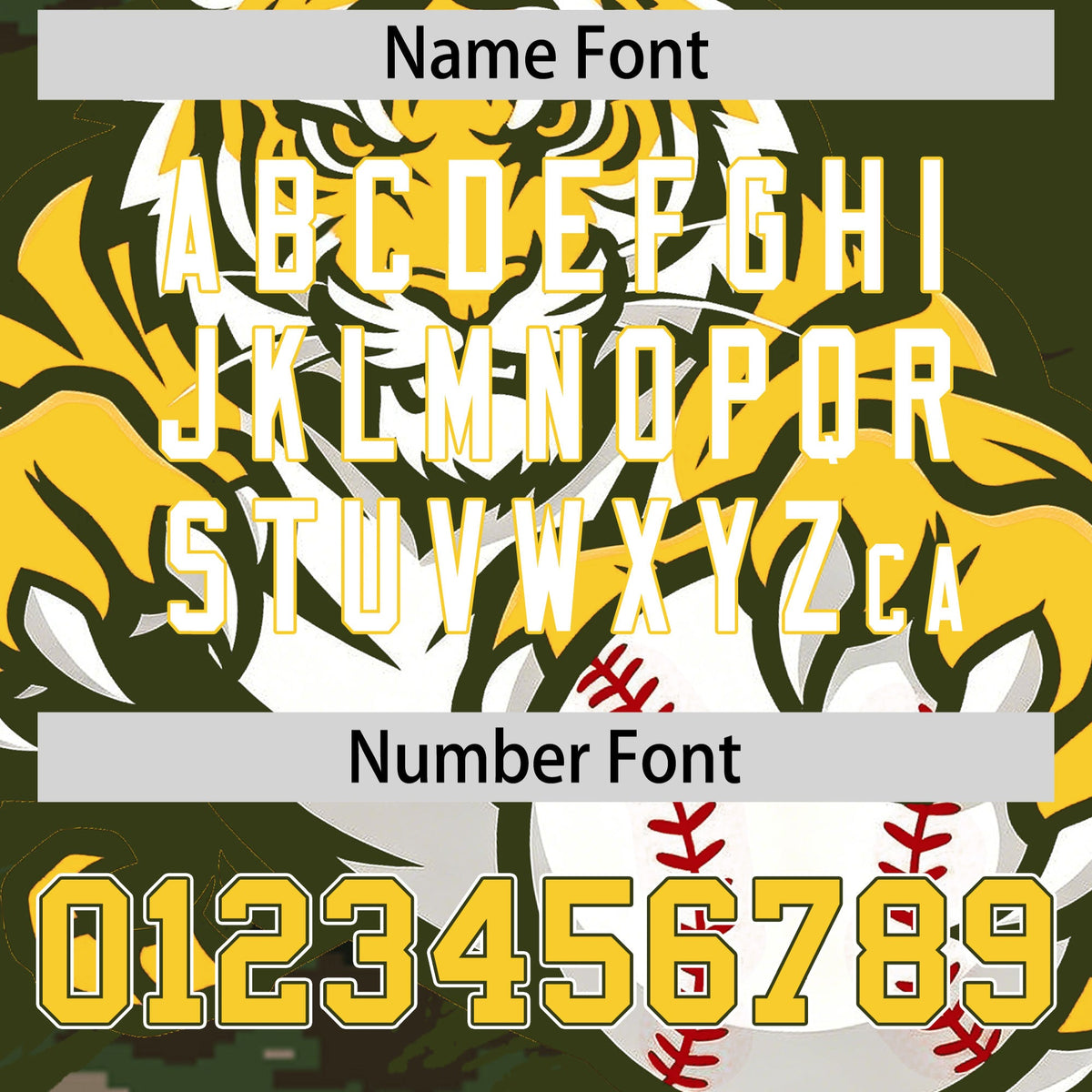 Custom Olive Camo Gold Full-Snap Graffiti Pattern Tiger Graffiti Jersey Baseball Jersey| KXKSHOP