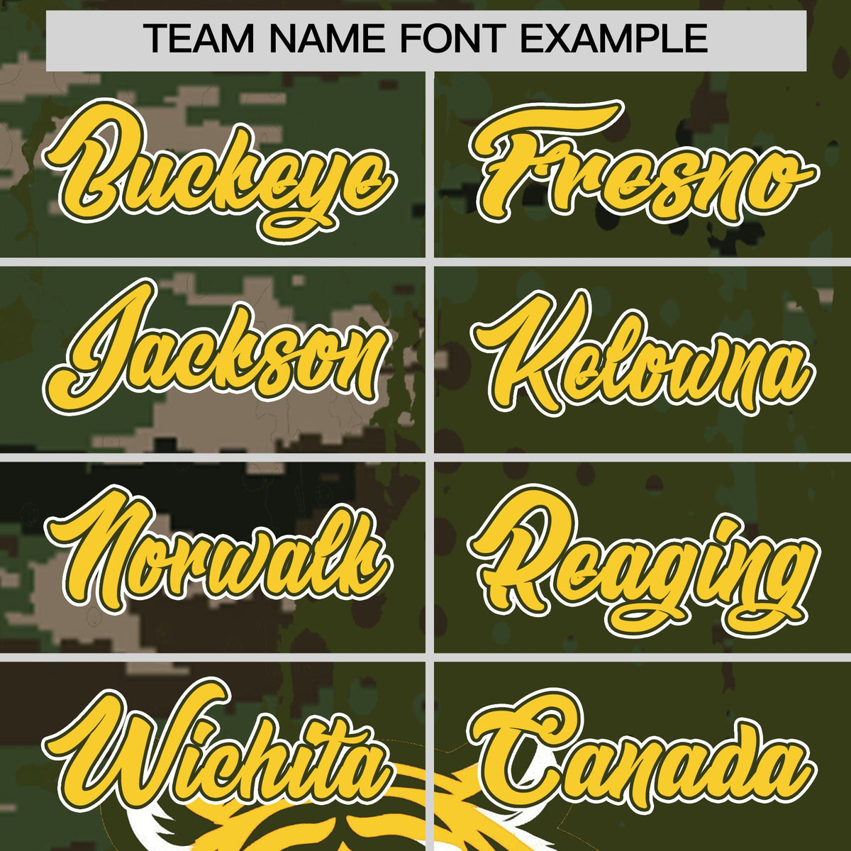 Custom Olive Camo Gold Full-Snap Graffiti Pattern Tiger Graffiti Jersey Baseball Jersey| KXKSHOP
