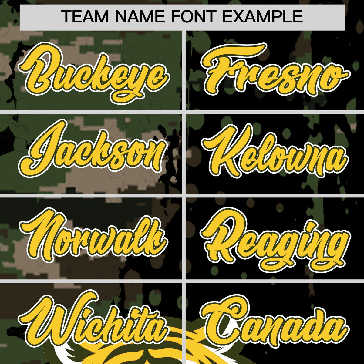 Custom Camo Black Gold Full-Snap Graffiti Pattern Tiger Graffiti Jersey Baseball Jersey| KXKSHOP