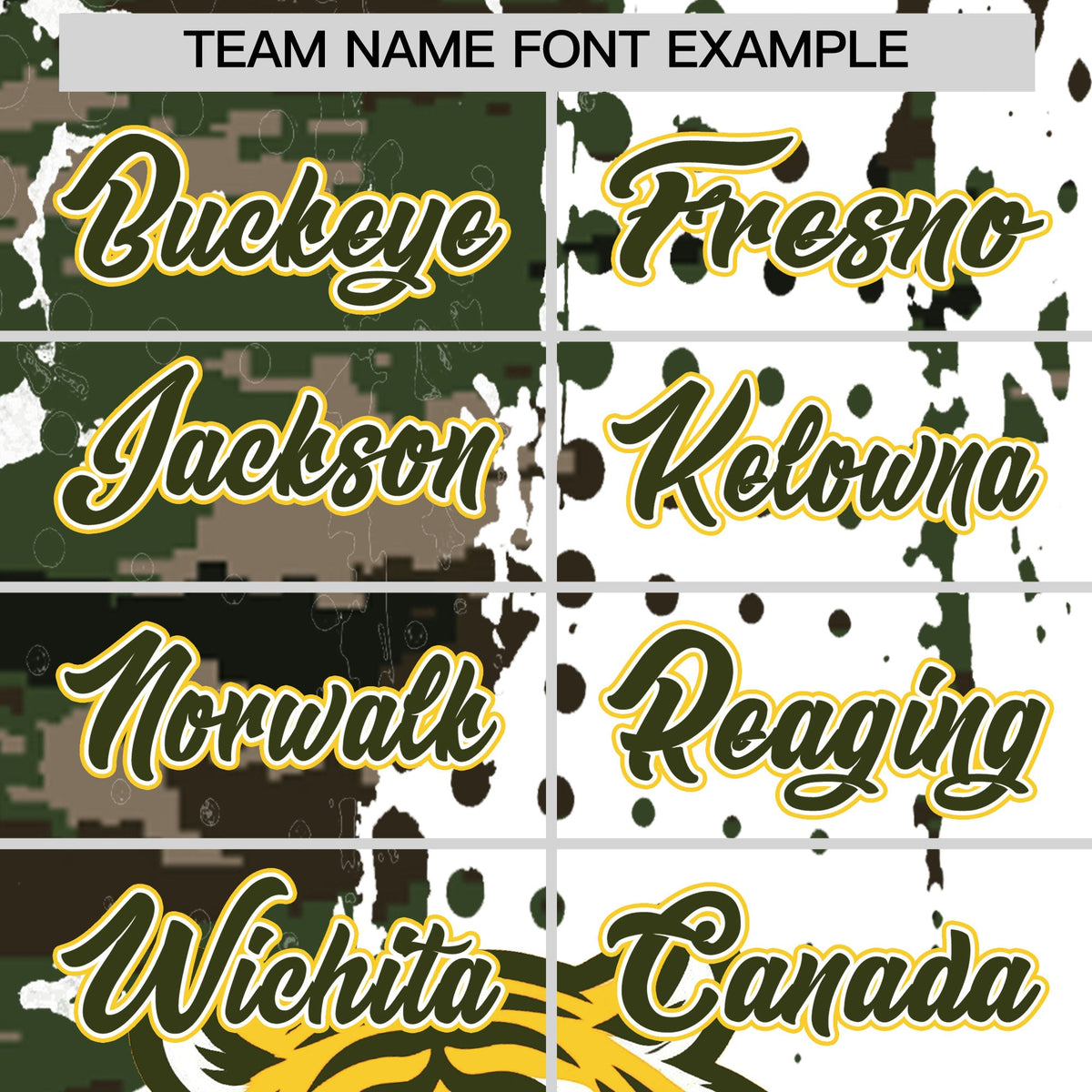 Custom White Camo Olive Full-Snap Graffiti Pattern Tiger Graffiti Jersey Baseball Jersey| KXKSHOP