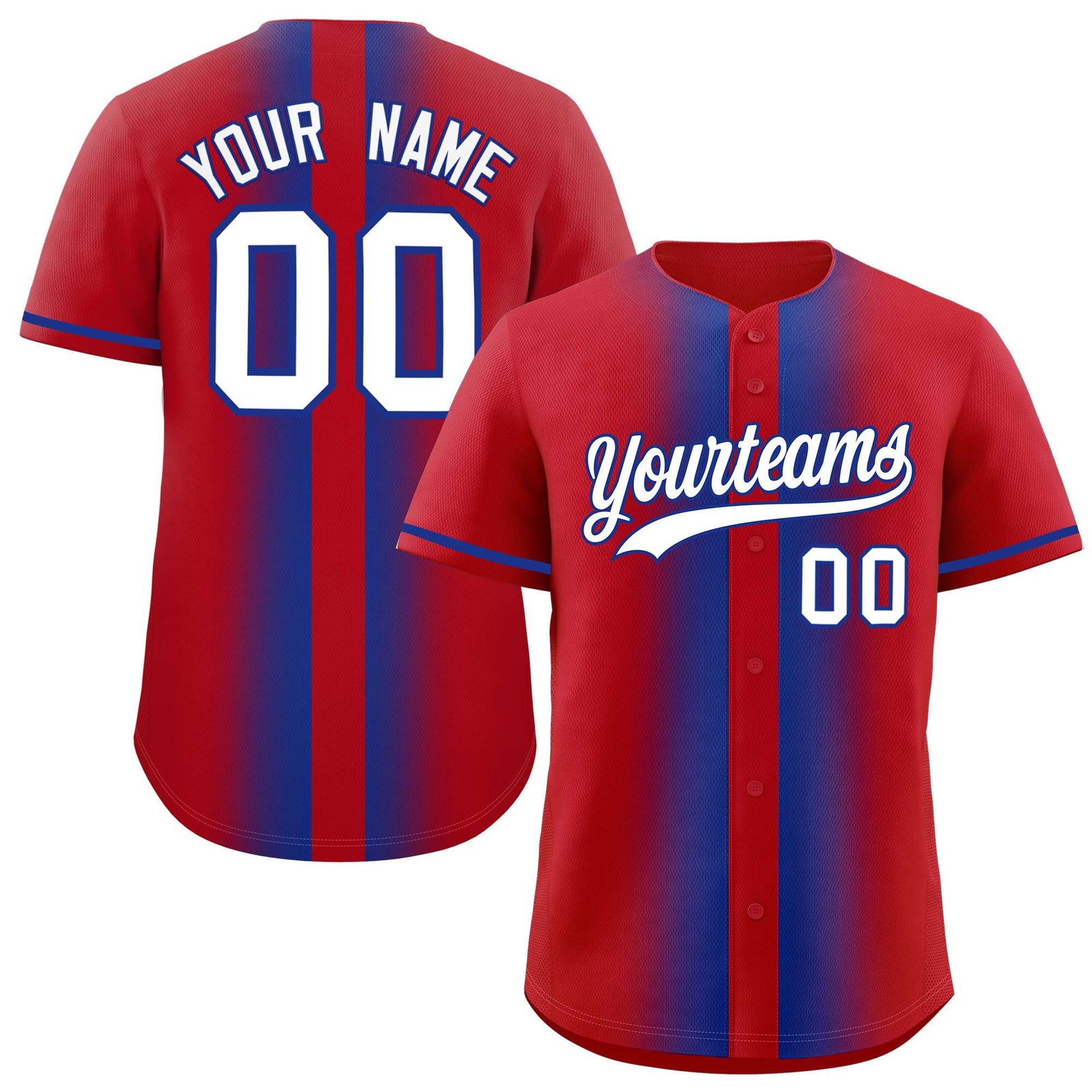 Custom Red Royal Lapel Gradient Fashion Authentic Baseball Jersey