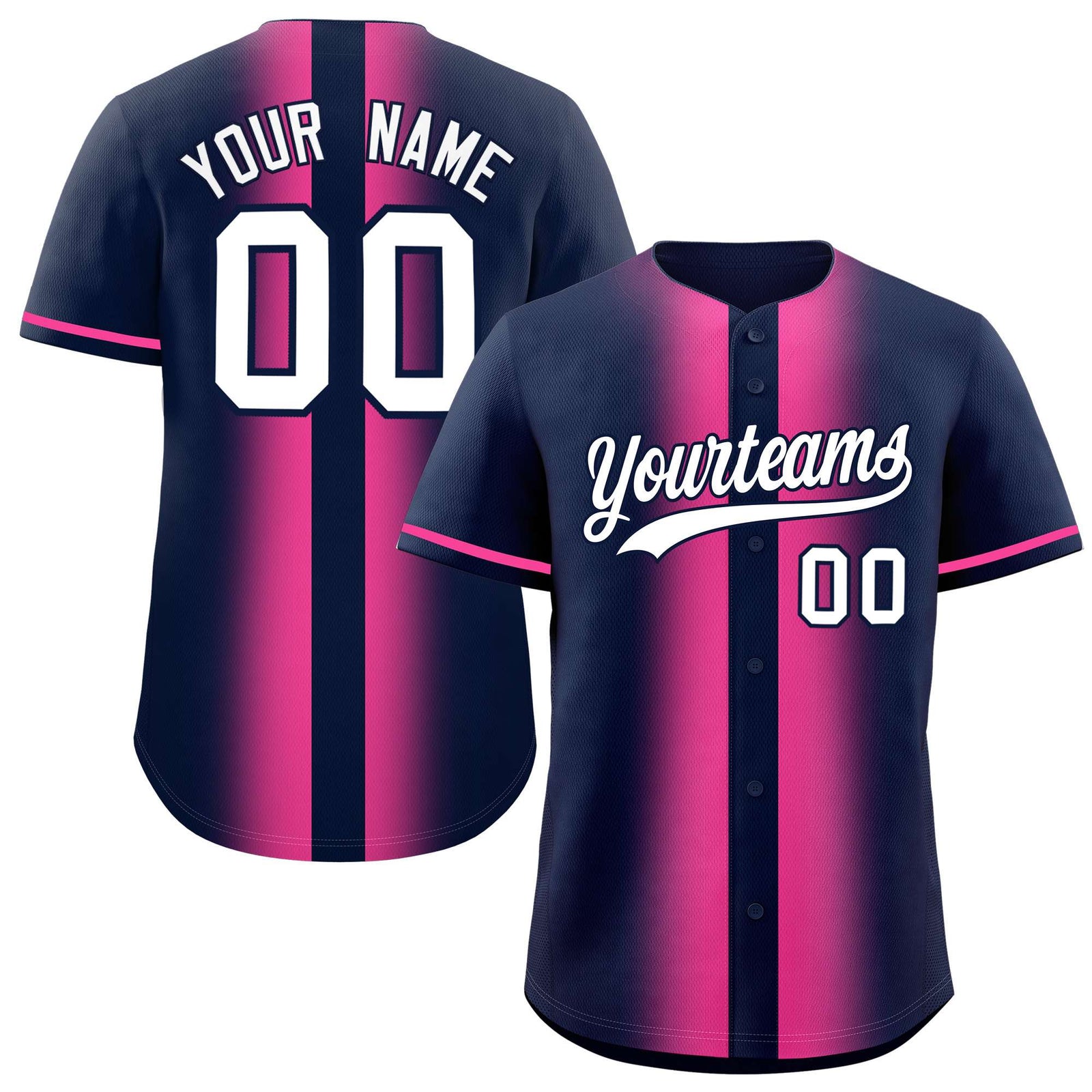 Custom Navy Pink Lapel Gradient Fashion Authentic Baseball Jersey