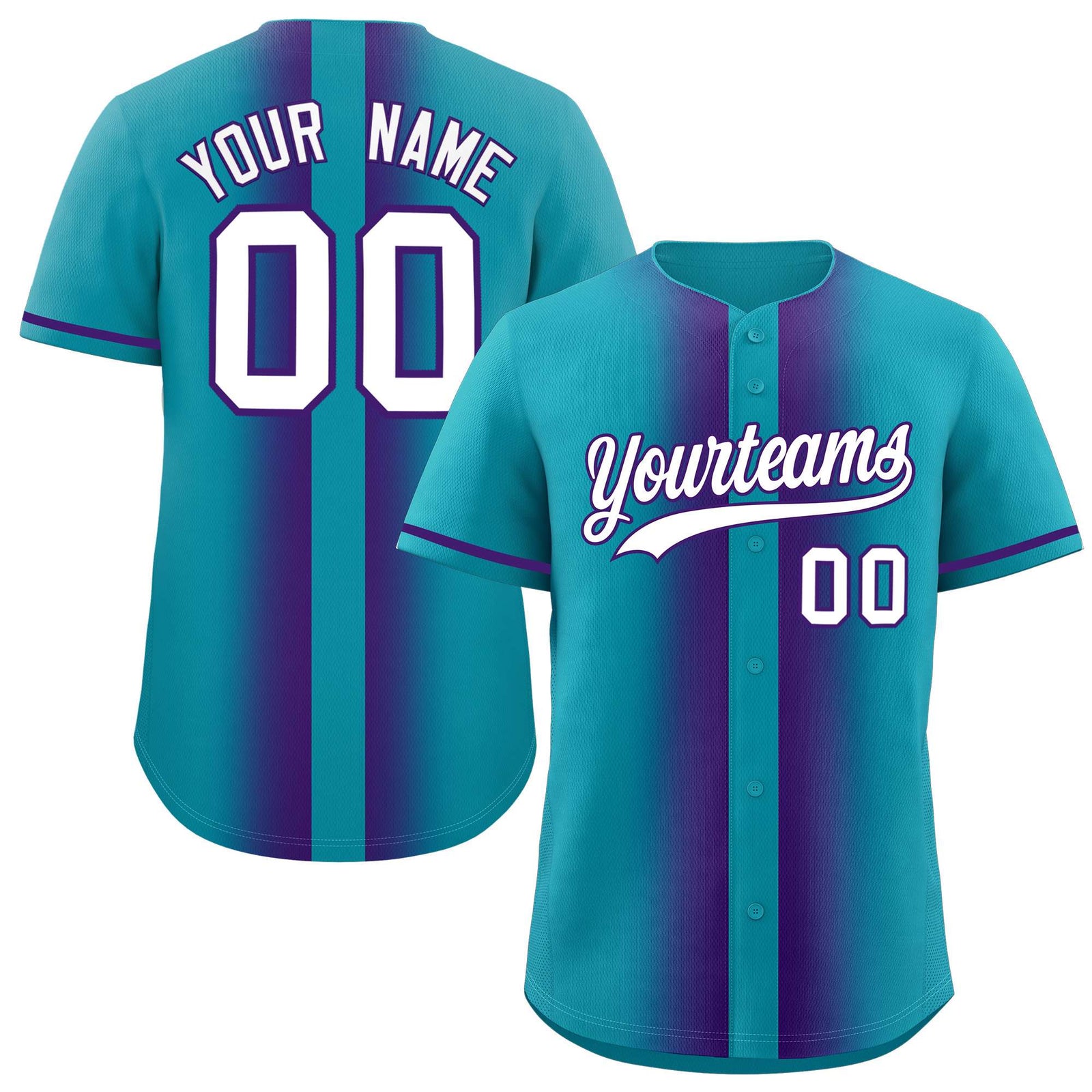 Custom Aqua Purple Lapel Gradient Fashion Authentic Baseball Jersey