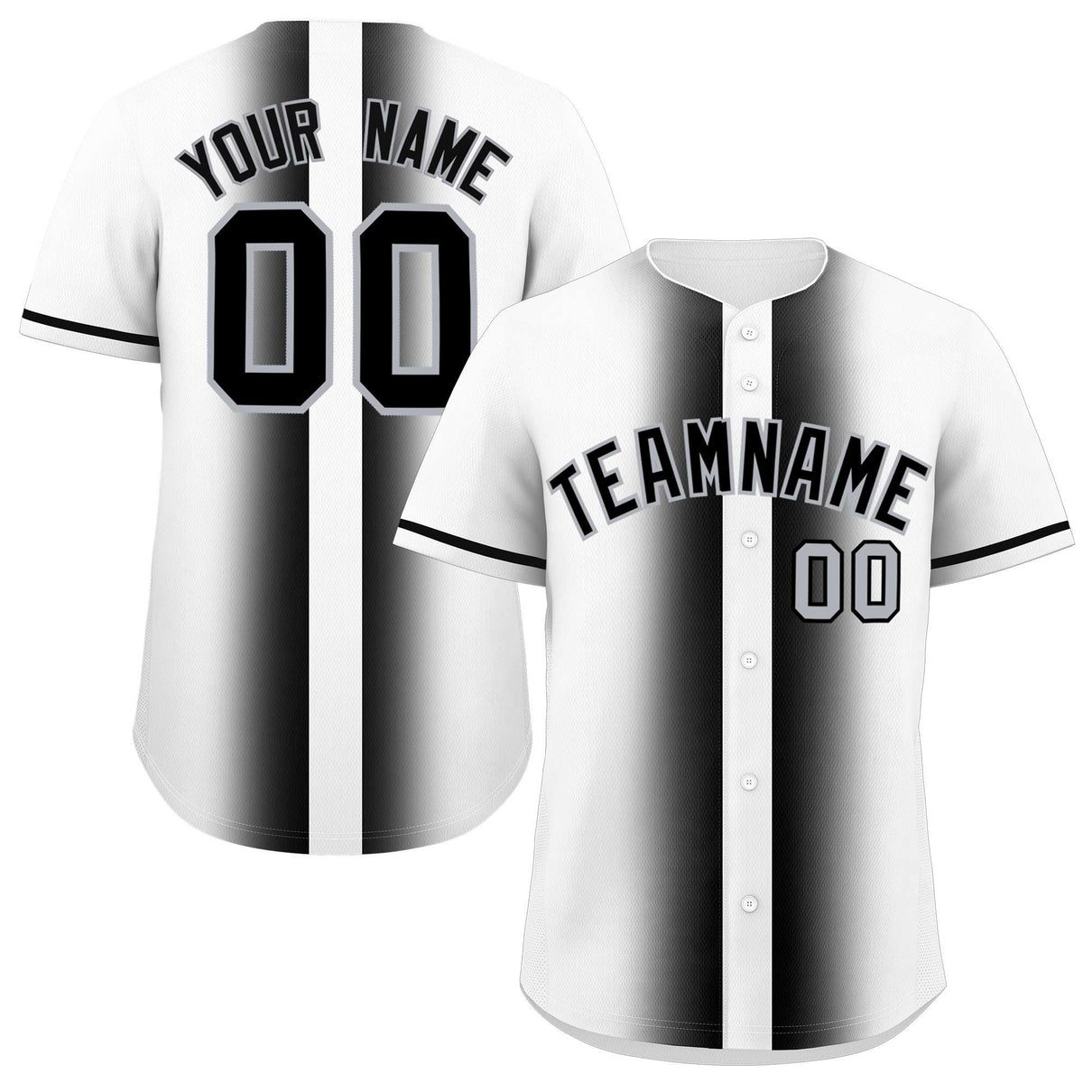 Custom White Black Lapel Gradient Fashion Authentic Baseball Jersey
