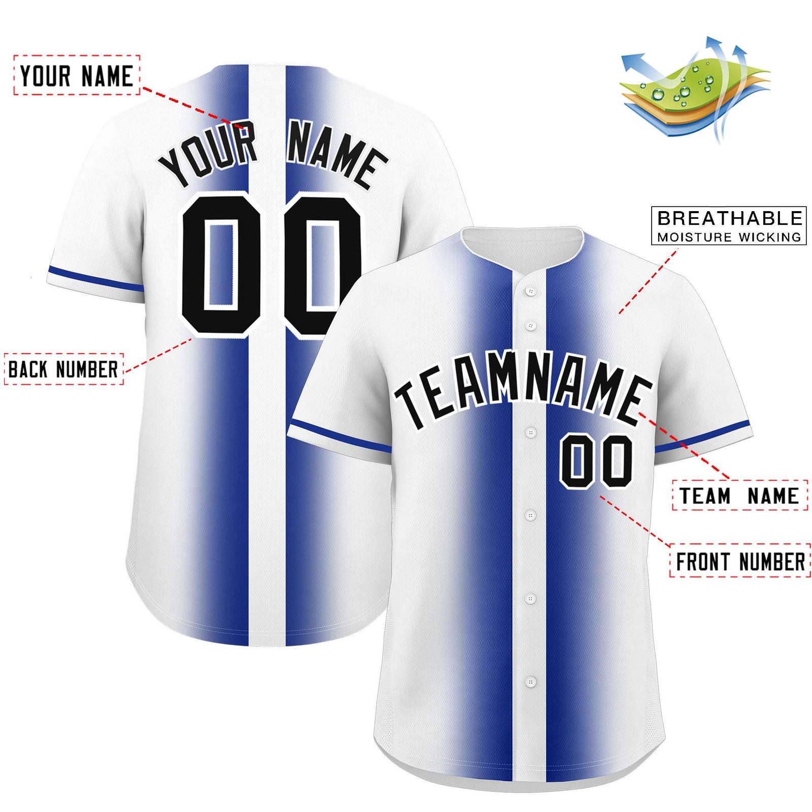 Custom White Royal Lapel Gradient Fashion Authentic Baseball Jersey