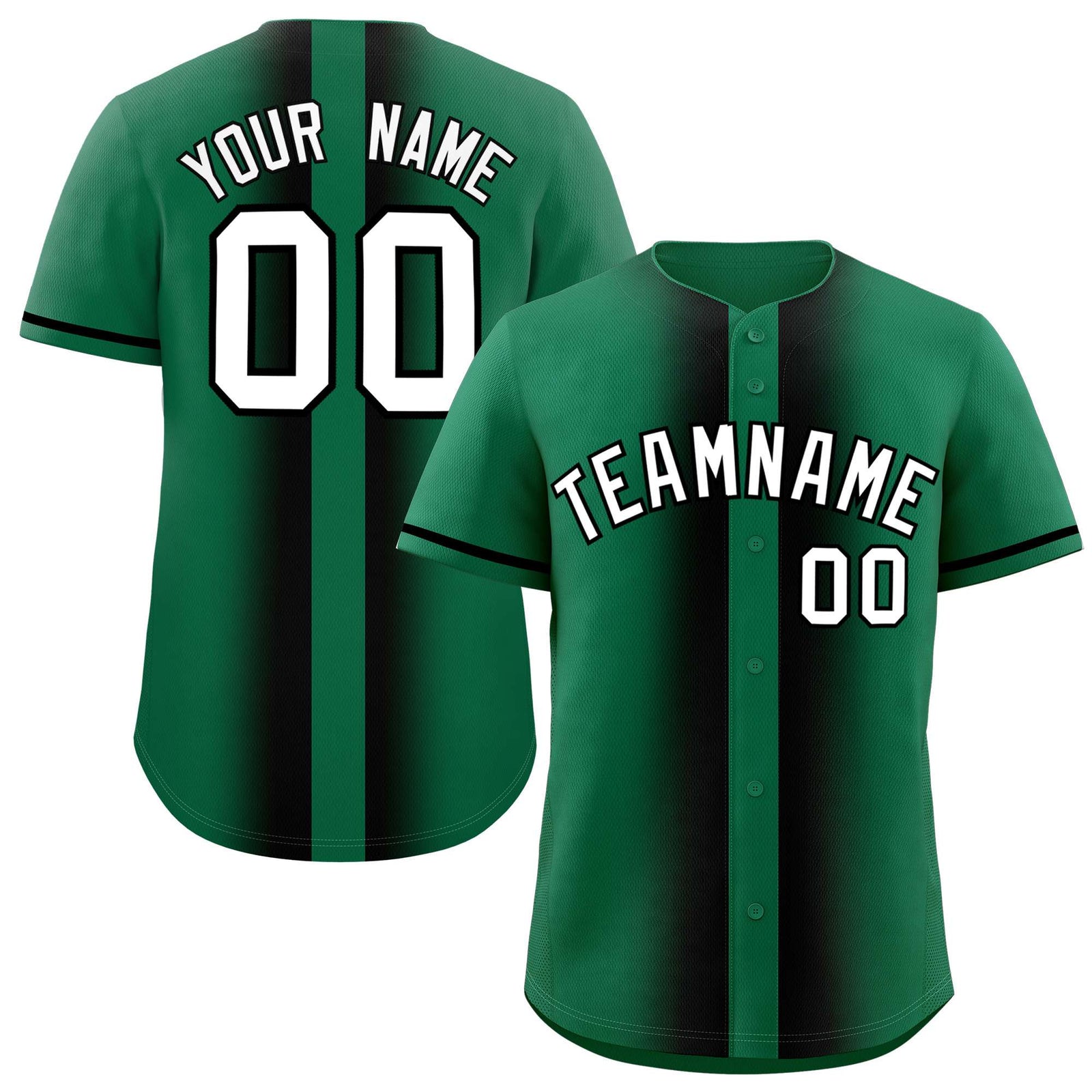 Custom Kelly Green Black Lapel Gradient Fashion Authentic Baseball Jersey