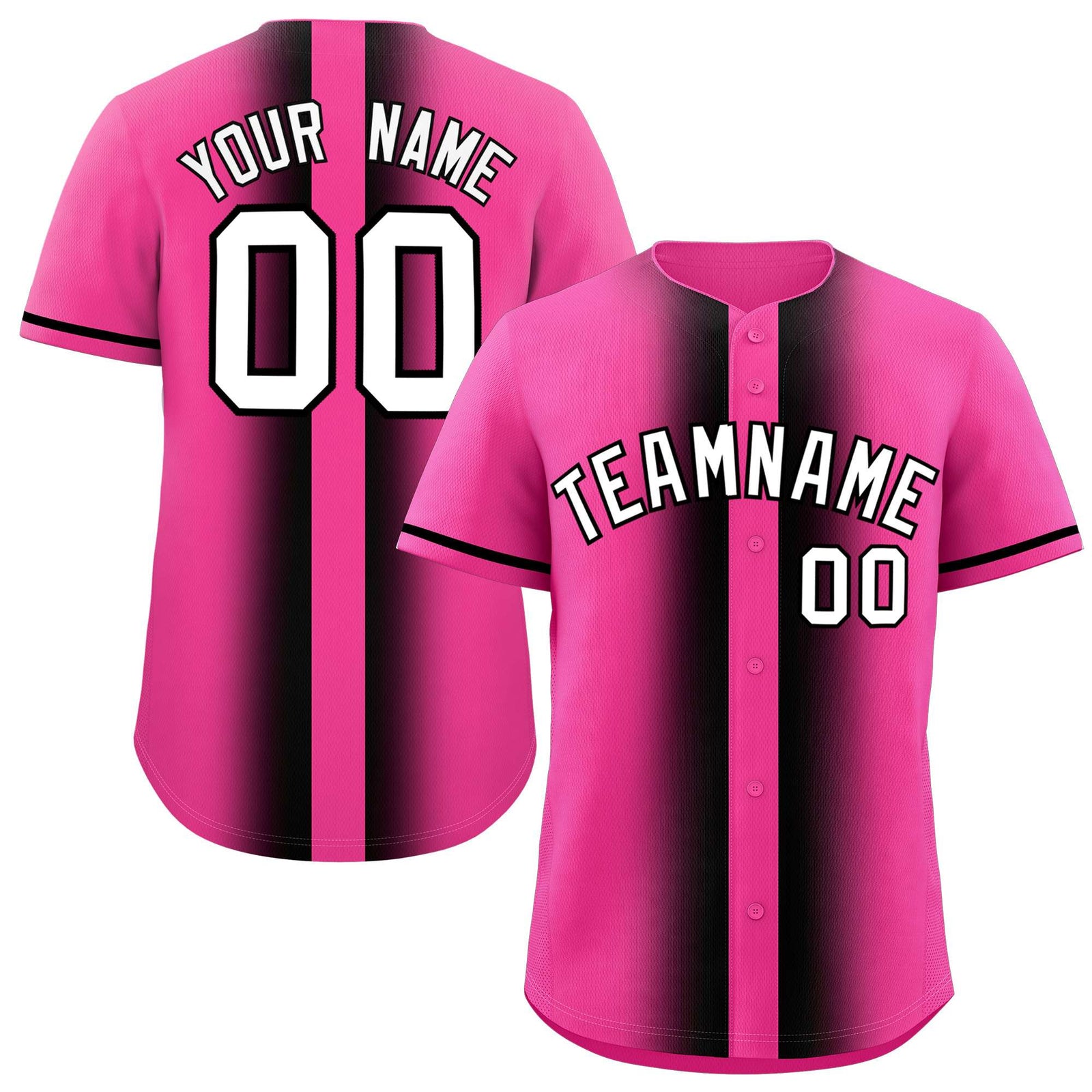 Custom Pink Black Lapel Gradient Fashion Authentic Baseball Jersey