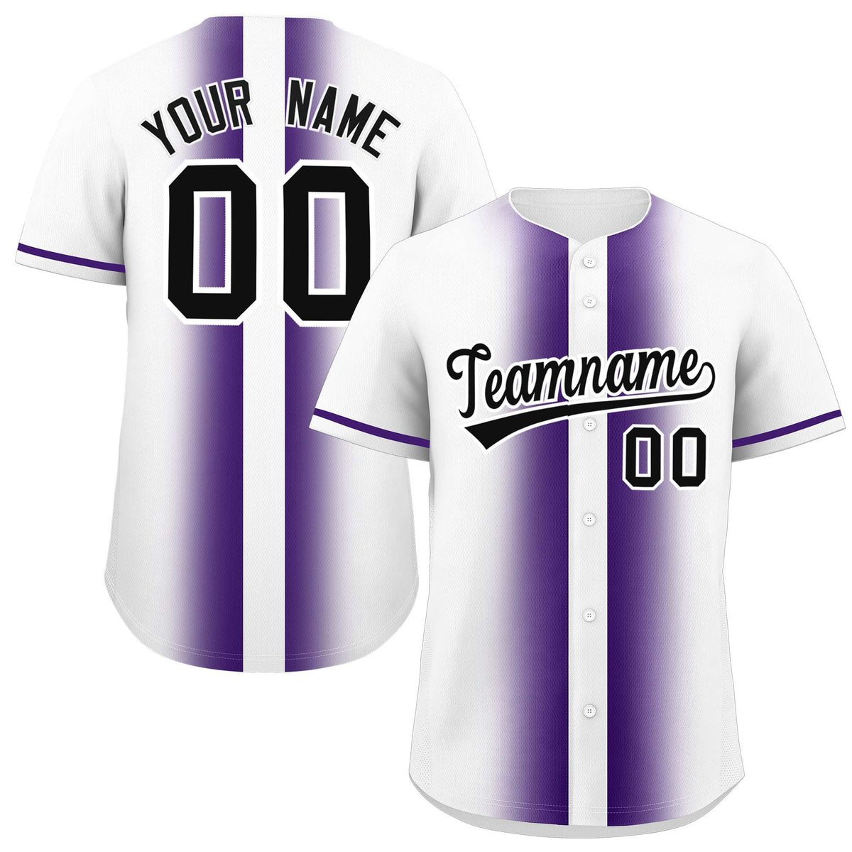 Custom White Purple Lapel Gradient Fashion Authentic Baseball Jersey