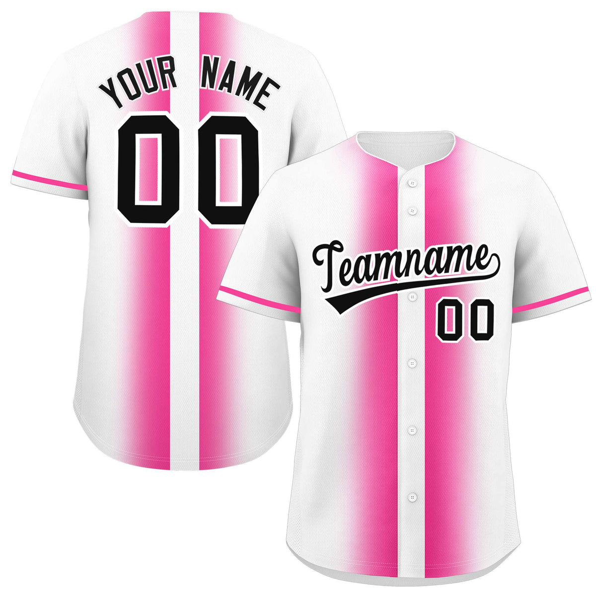 Custom White Pink Lapel Gradient Fashion Authentic Baseball Jersey