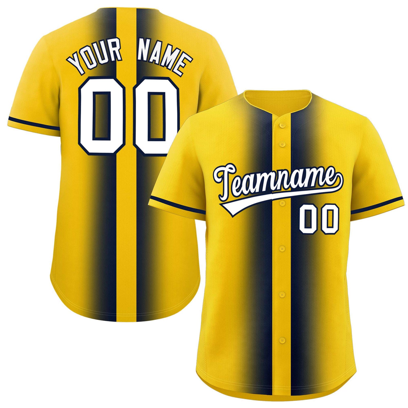 Custom Gold Navy Lapel Gradient Fashion Authentic Baseball Jersey