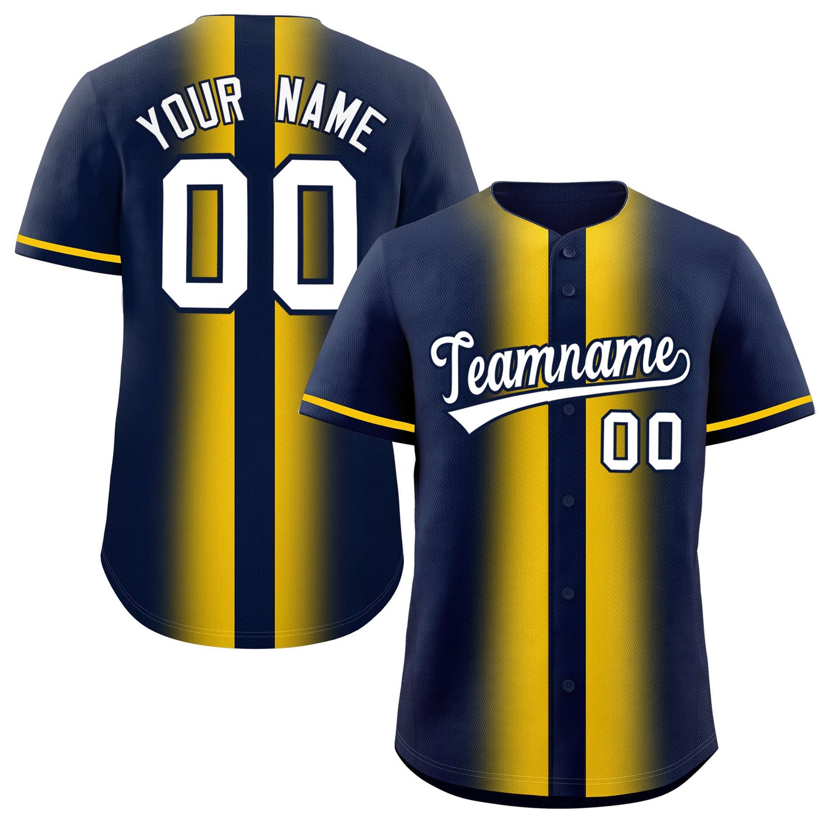 Custom Navy Gold Lapel Gradient Fashion Authentic Baseball Jersey