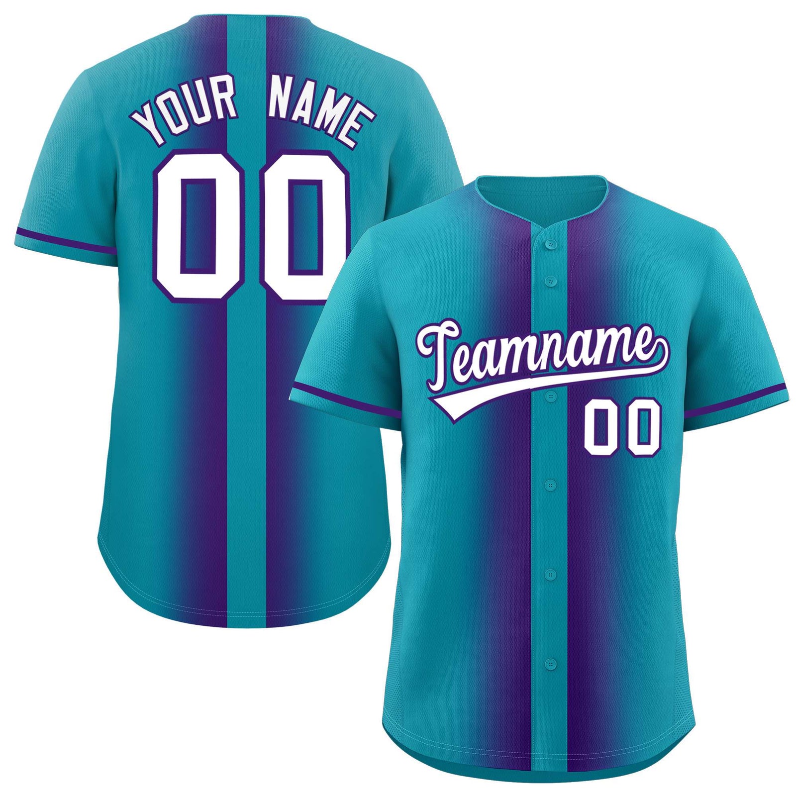 Custom Aqua Purple Lapel Gradient Fashion Authentic Baseball Jersey