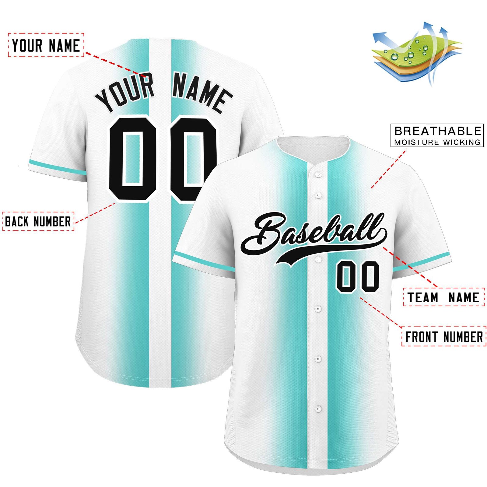 Custom White Bright Green Lapel Gradient Fashion Authentic Baseball Jersey