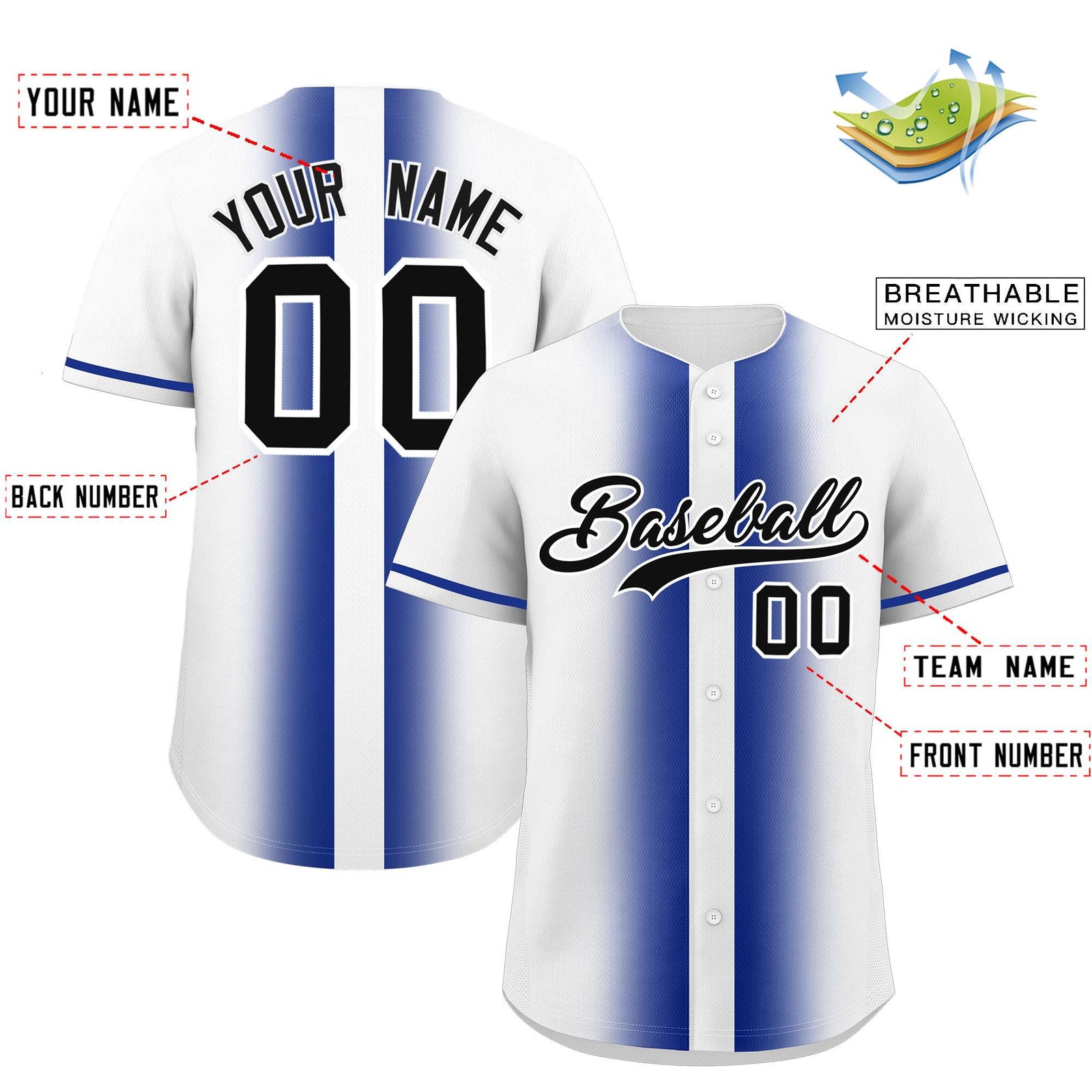 Custom White Royal Lapel Gradient Fashion Authentic Baseball Jersey
