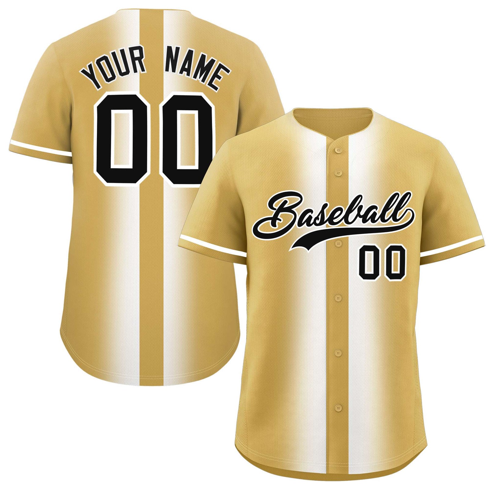 Custom Old Gold White Lapel Gradient Fashion Authentic Baseball Jersey