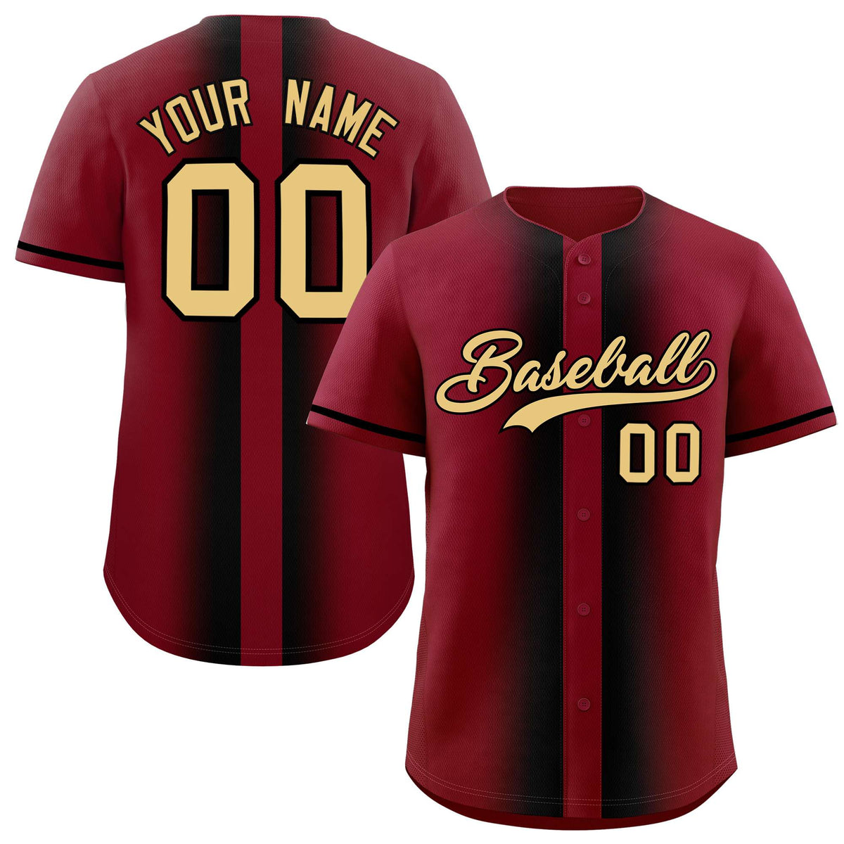 Custom Crimson Black Lapel Gradient Fashion Authentic Baseball Jersey