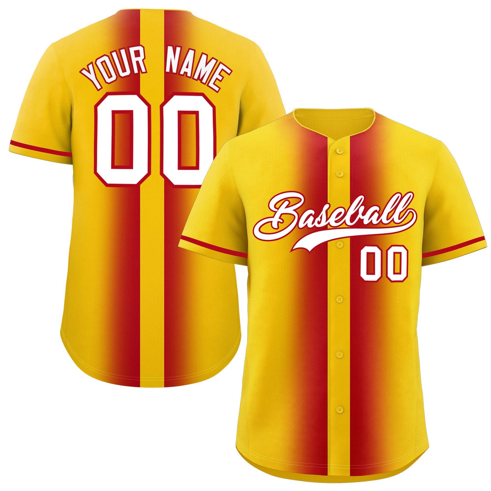 Custom Gold Red Lapel Gradient Fashion Authentic Baseball Jersey