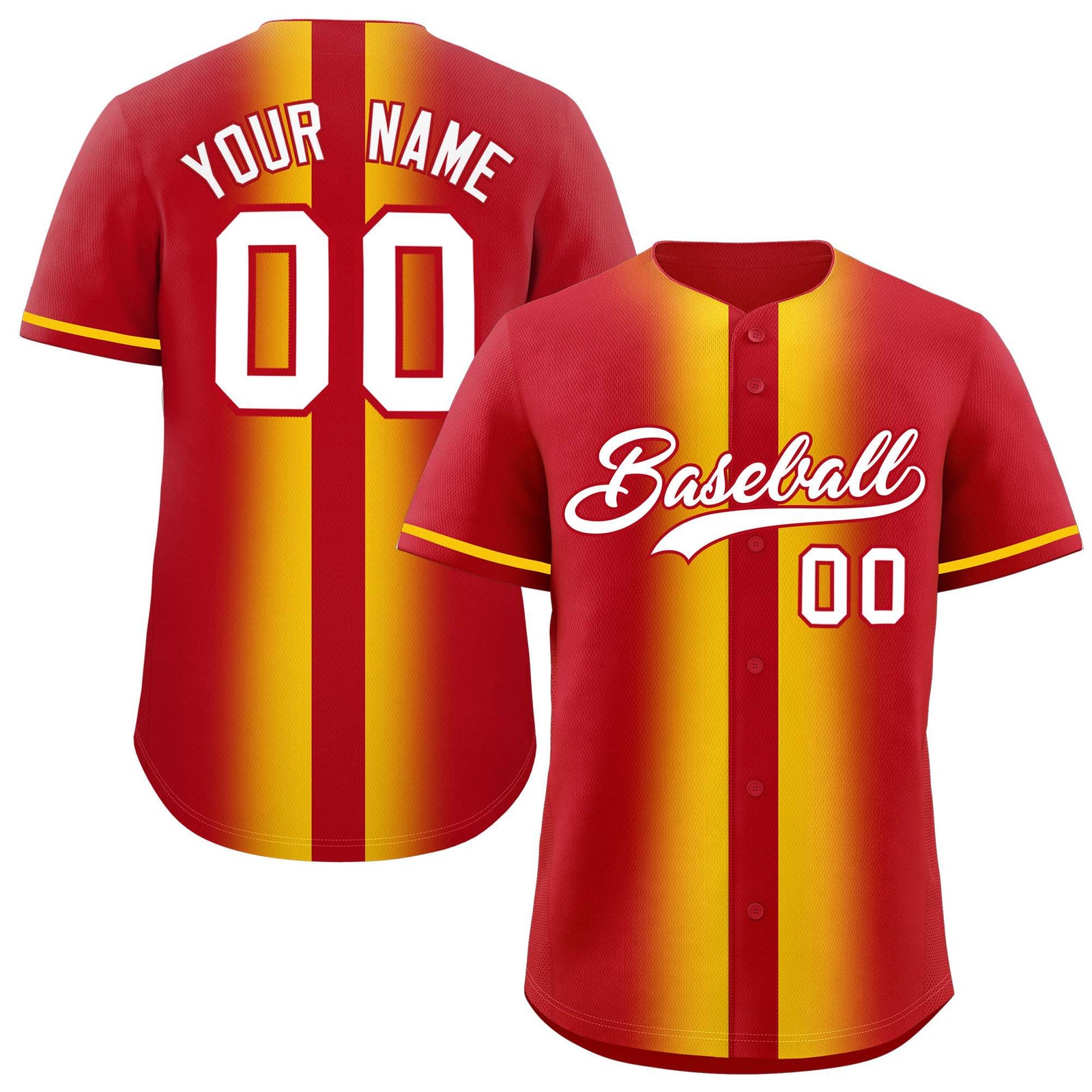 Custom Red Gold Lapel Gradient Fashion Authentic Baseball Jersey