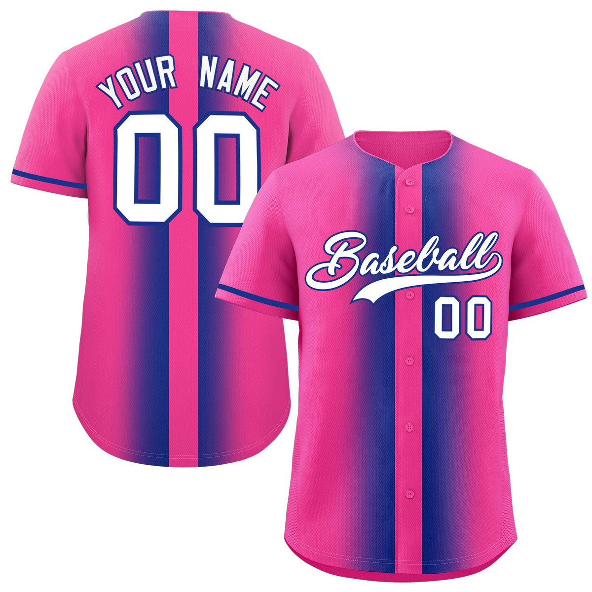 Custom Pink Royal Lapel Gradient Fashion Authentic Baseball Jersey