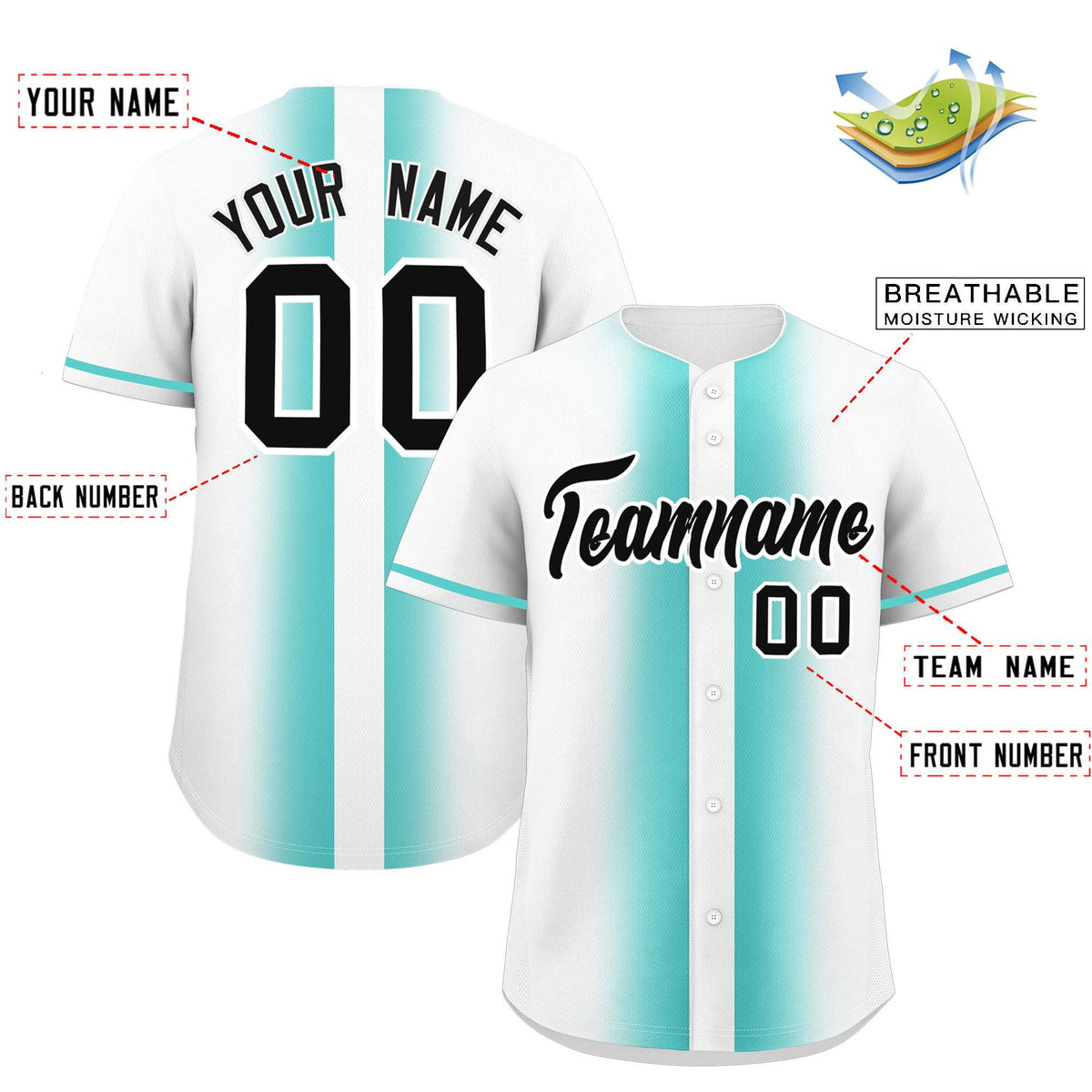 Custom White Bright Green Lapel Gradient Fashion Authentic Baseball Jersey