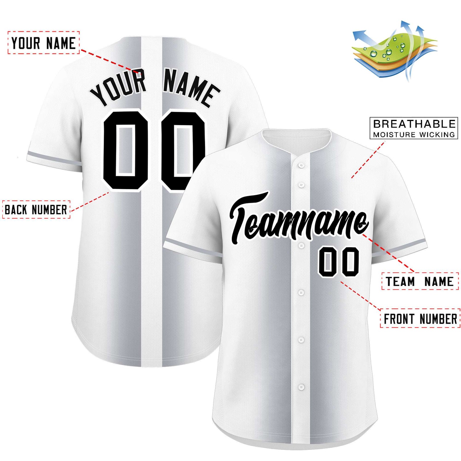Custom White Silver Lapel Gradient Fashion Authentic Baseball Jersey