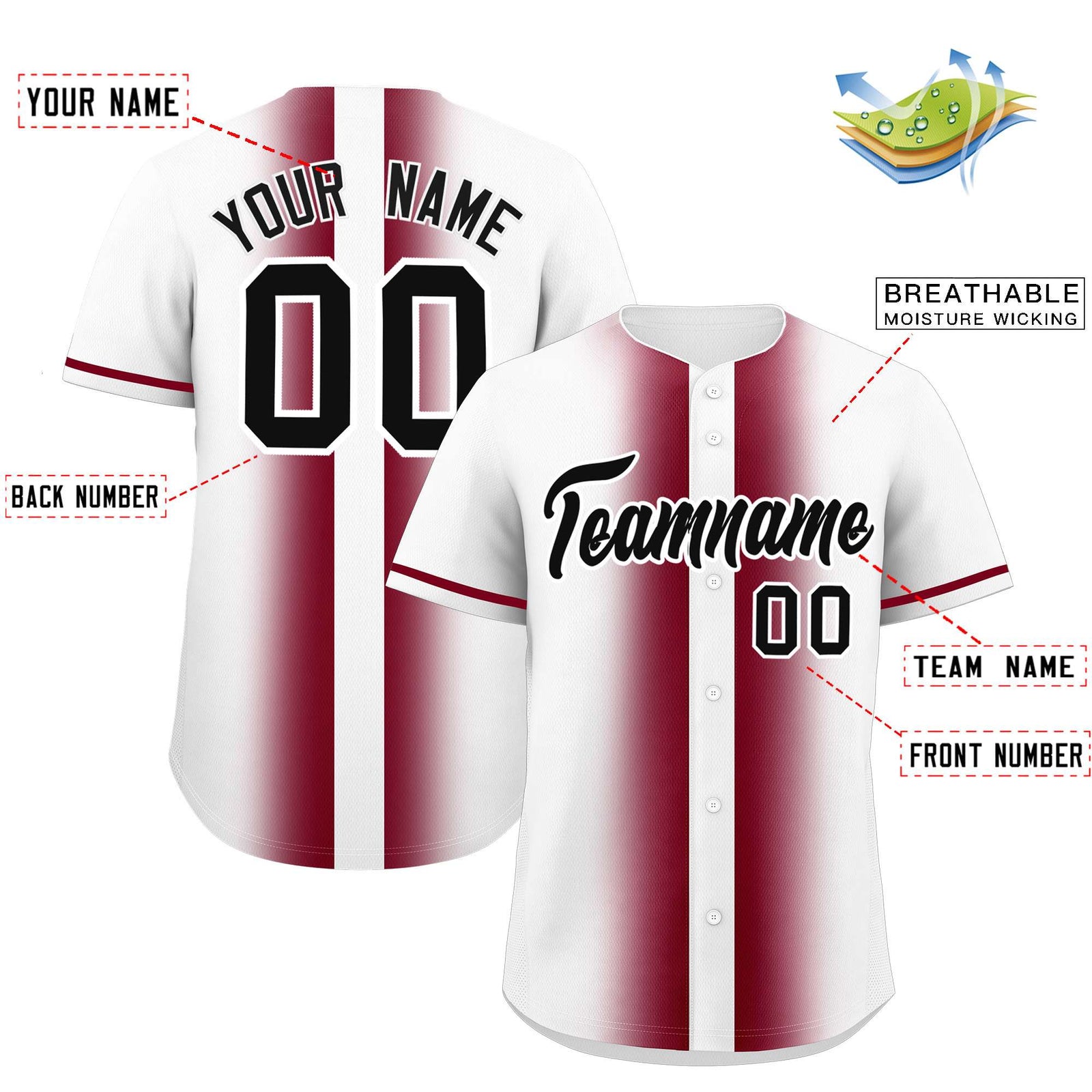 Custom White Crimson Lapel Gradient Fashion Authentic Baseball Jersey
