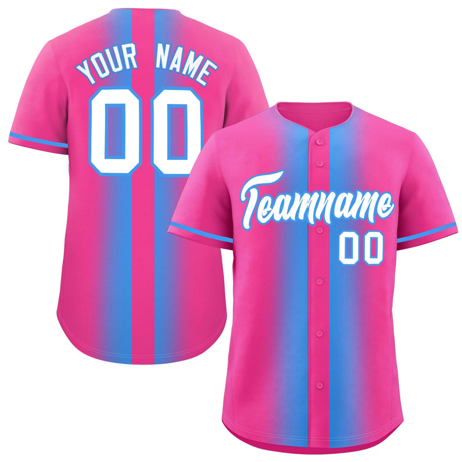 Custom Pink Powder Blue Lapel Gradient Fashion Authentic Baseball Jersey