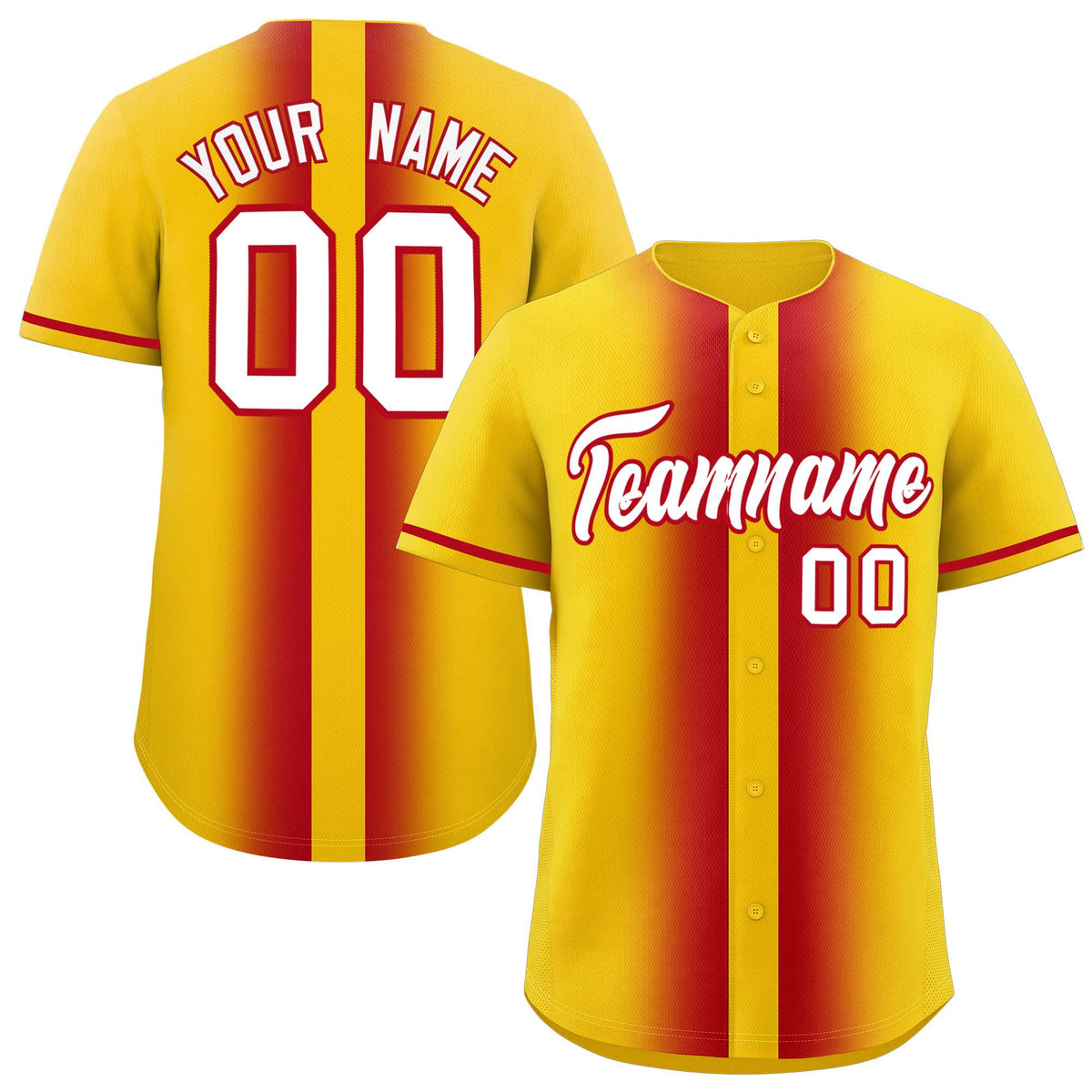 Custom Gold Red Lapel Gradient Fashion Authentic Baseball Jersey