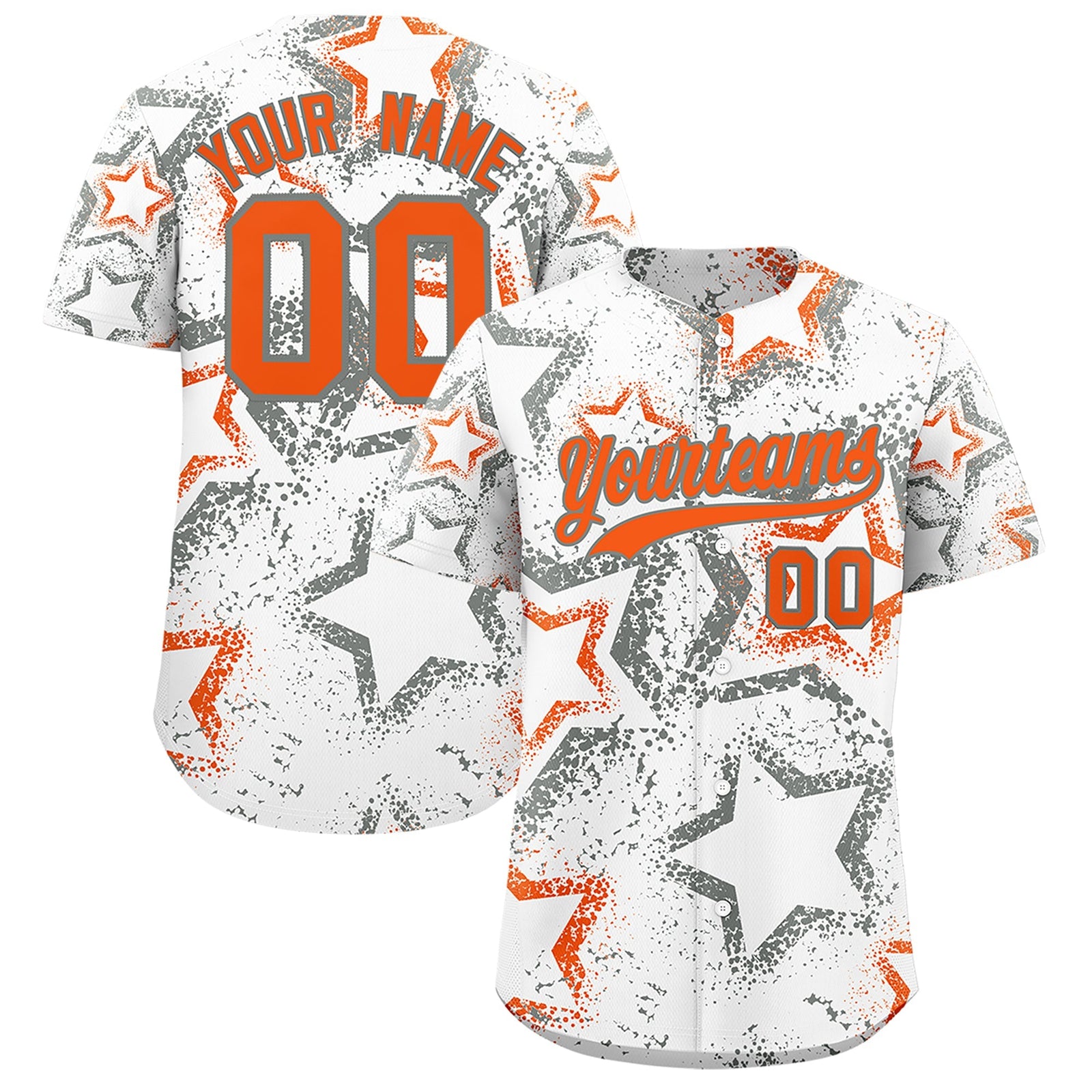 Custom White Orange Star-Shaped Ink Texture Graffiti Pattern Baseball Jersey | Sublimation Printed & Stitched,Add Name and Numbern,Perfect for Parties,Perfect for Training | KXKSHOP