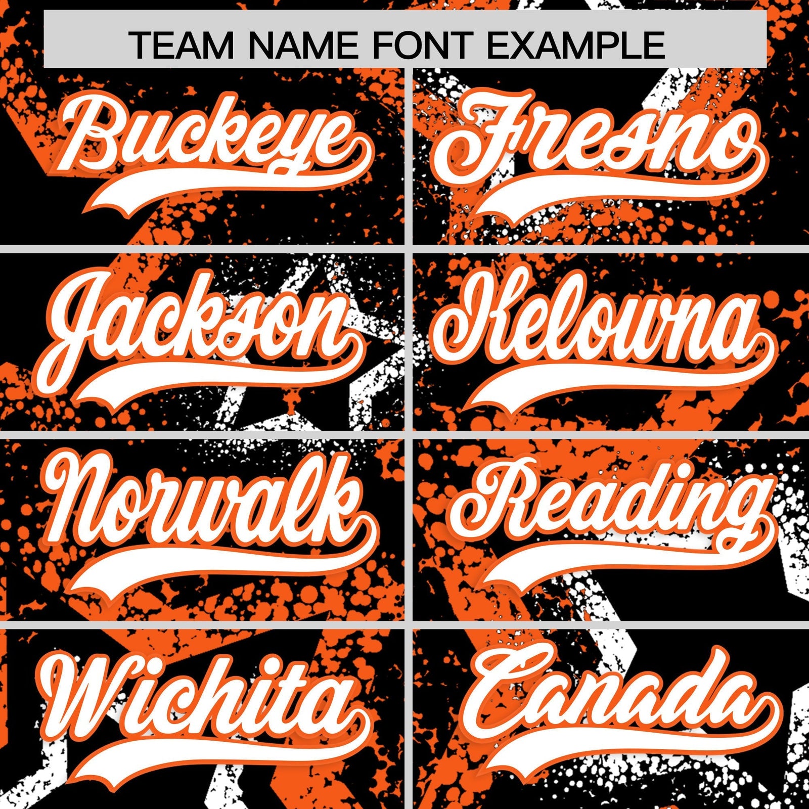 Custom Black White Orange Star-Shaped Ink Texture Graffiti Pattern Baseball Jersey | Sublimation Printed & Stitched,Add Name and Numbern,Perfect for Parties,Perfect for Training | KXKSHOP