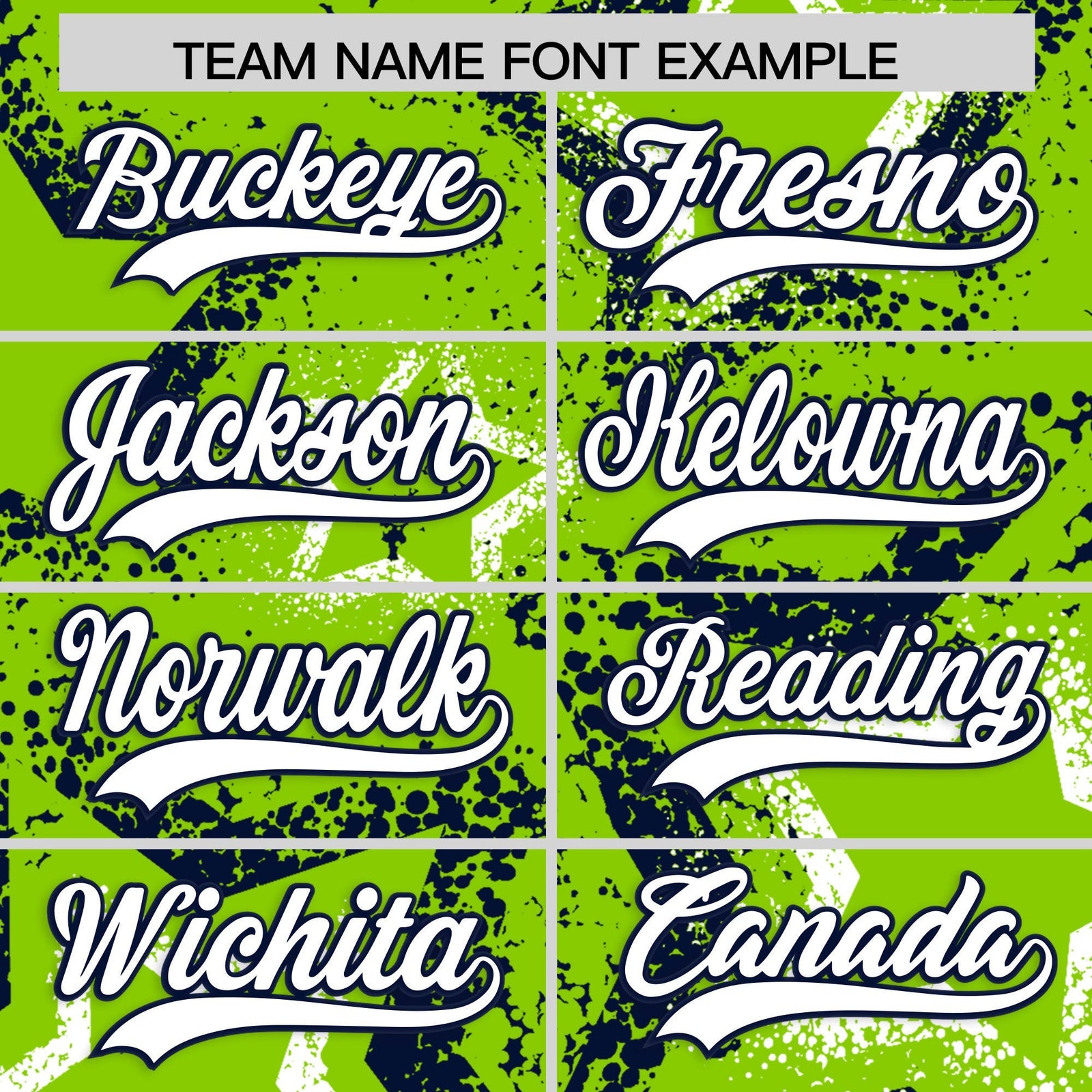 Custom Neon Green White Navy Star-Shaped Ink Texture Graffiti Pattern Baseball Jersey | Sublimation Printed & Stitched,Add Name and Numbern,Perfect for Parties,Perfect for Training | KXKSHOP