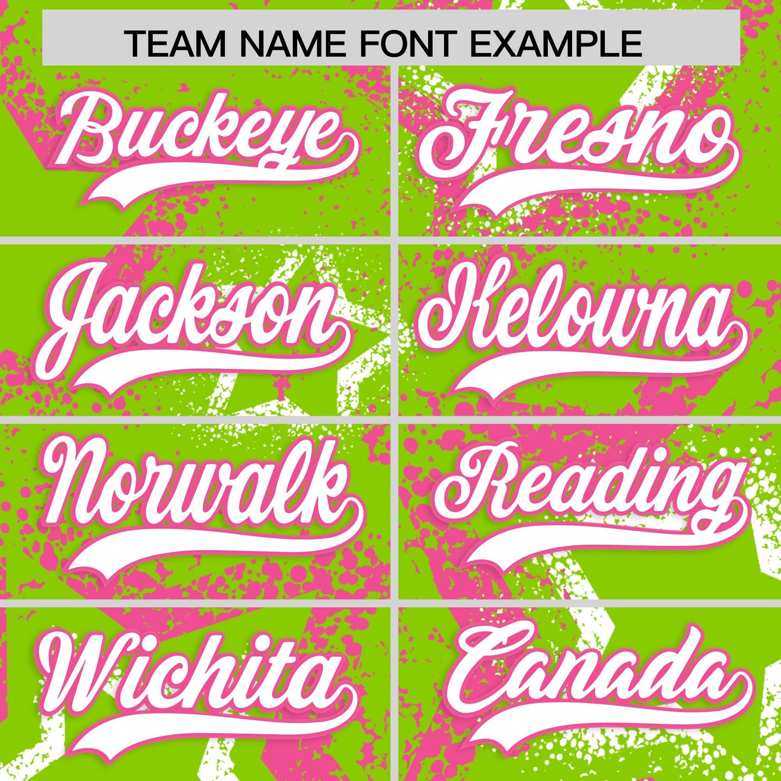 Custom Neon Green Pink White Star-Shaped Ink Texture Graffiti Pattern Baseball Jersey | Sublimation Printed & Stitched,Add Name and Numbern,Perfect for Parties,Perfect for Training | KXKSHOP
