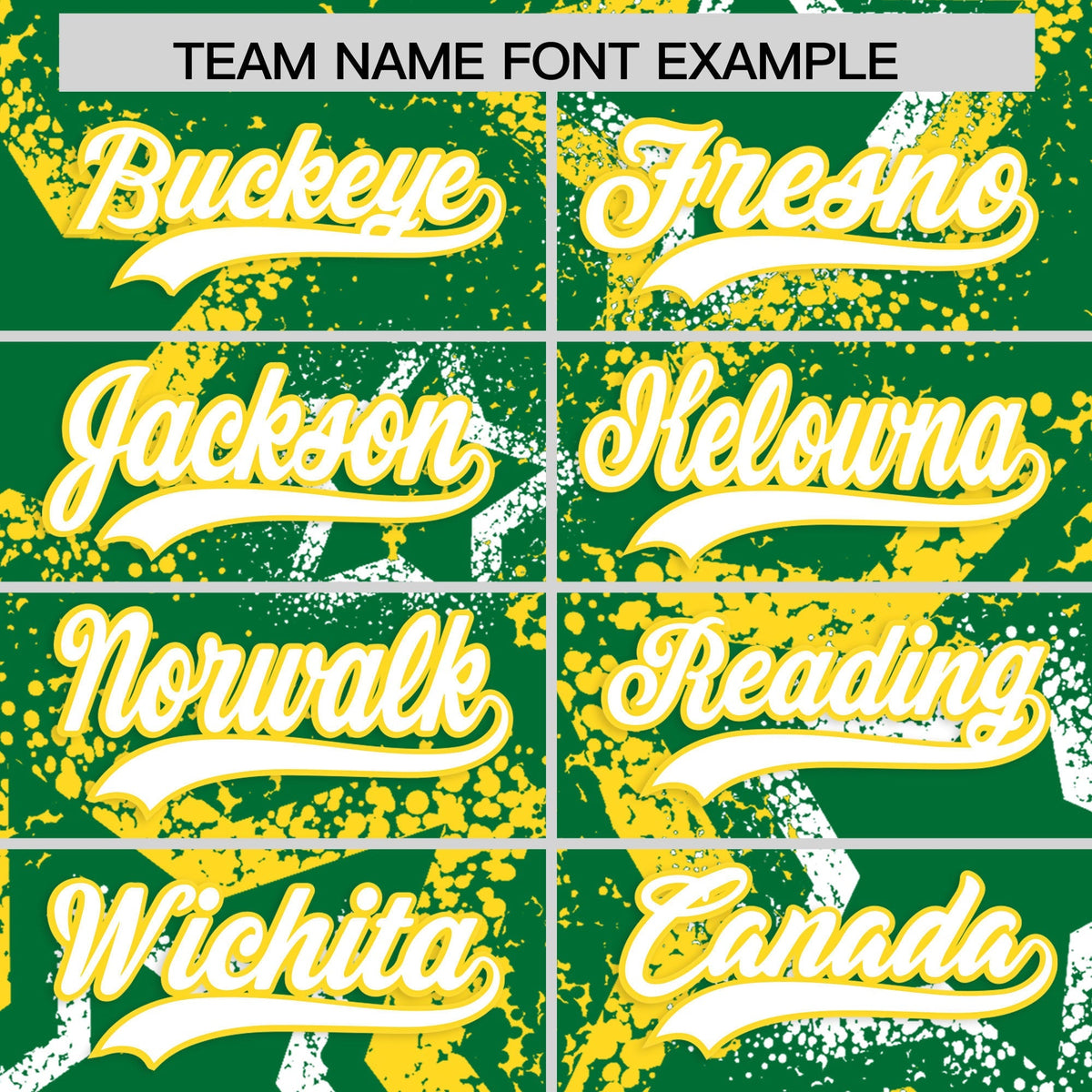 Custom Kelly Green White Gold Star-Shaped Ink Texture Graffiti Pattern Baseball Jersey | Sublimation Printed &amp; Stitched,Add Name and Numbern,Perfect for Parties,Perfect for Training | KXKSHOP