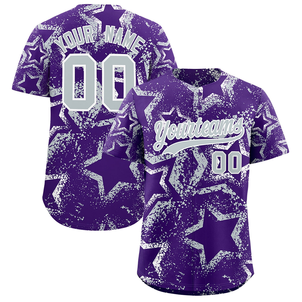 Custom Purple White Silver Star-Shaped Ink Texture Graffiti Pattern Baseball Jersey | Sublimation Printed &amp; Stitched,Add Name and Numbern,Perfect for Parties,Perfect for Training | KXKSHOP