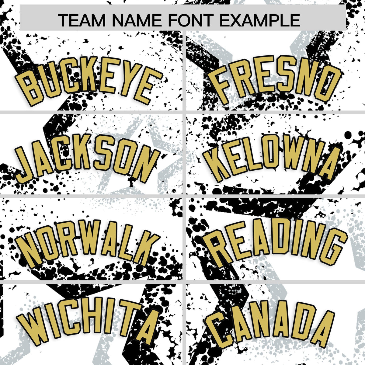 Custom White Silver Old Gold Star-Shaped Ink Texture Graffiti Pattern Baseball Jersey | Sublimation Printed & Stitched,Add Name and Numbern,Perfect for Parties,Perfect for Training | KXKSHOP