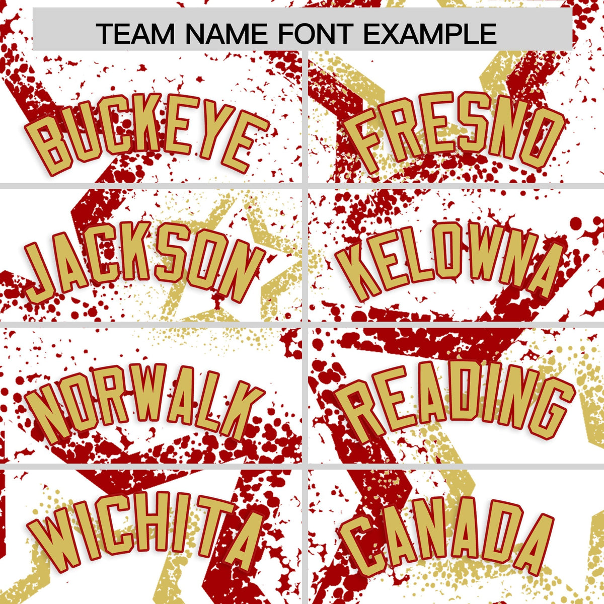 Custom White Old Gold Red Star-Shaped Ink Texture Graffiti Pattern Baseball Jersey | Sublimation Printed &amp; Stitched,Add Name and Numbern,Perfect for Parties,Perfect for Training | KXKSHOP