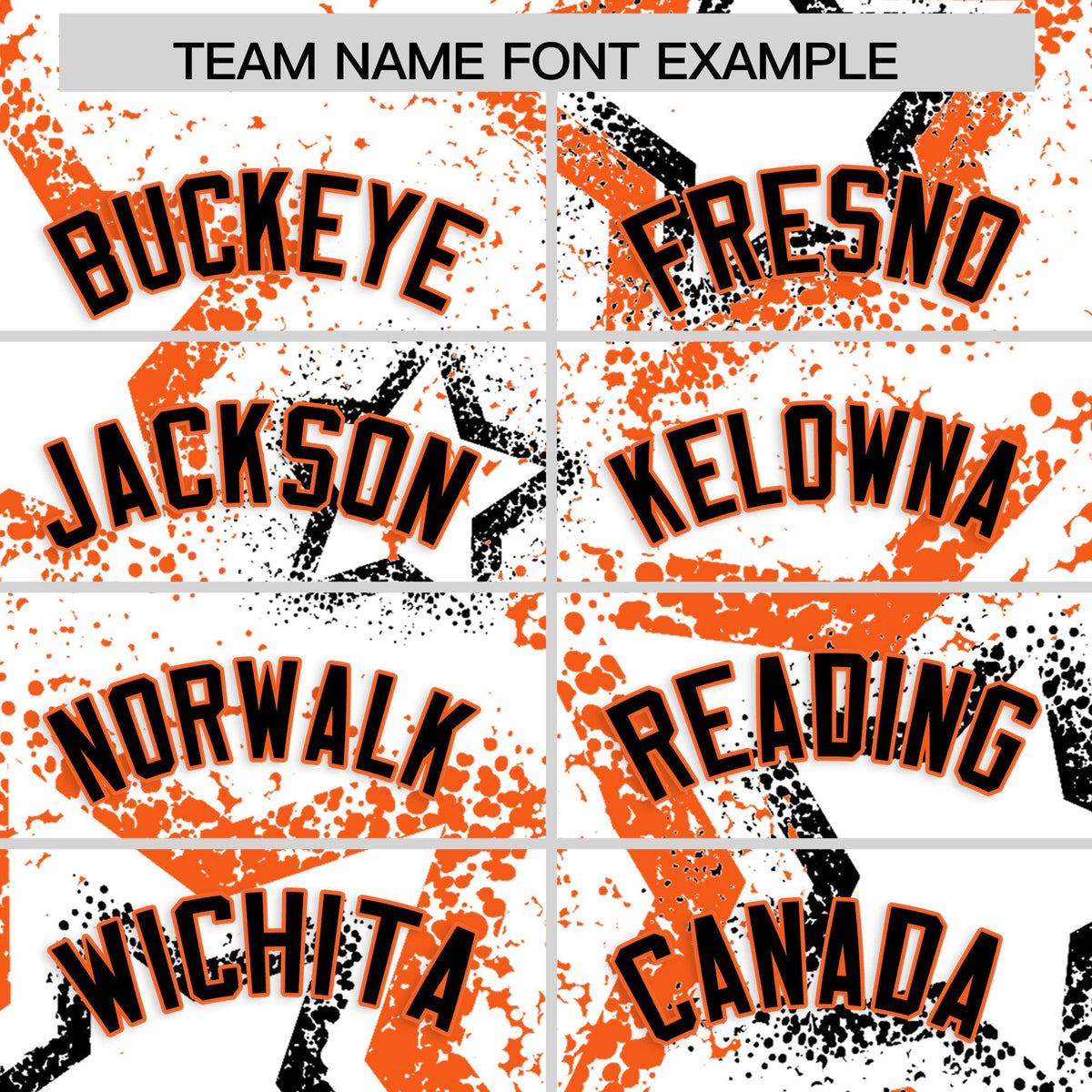 Custom White Orange Black Star-Shaped Ink Texture Graffiti Pattern Baseball Jersey | Sublimation Printed &amp; Stitched,Add Name and Numbern,Perfect for Parties,Perfect for Training | KXKSHOP