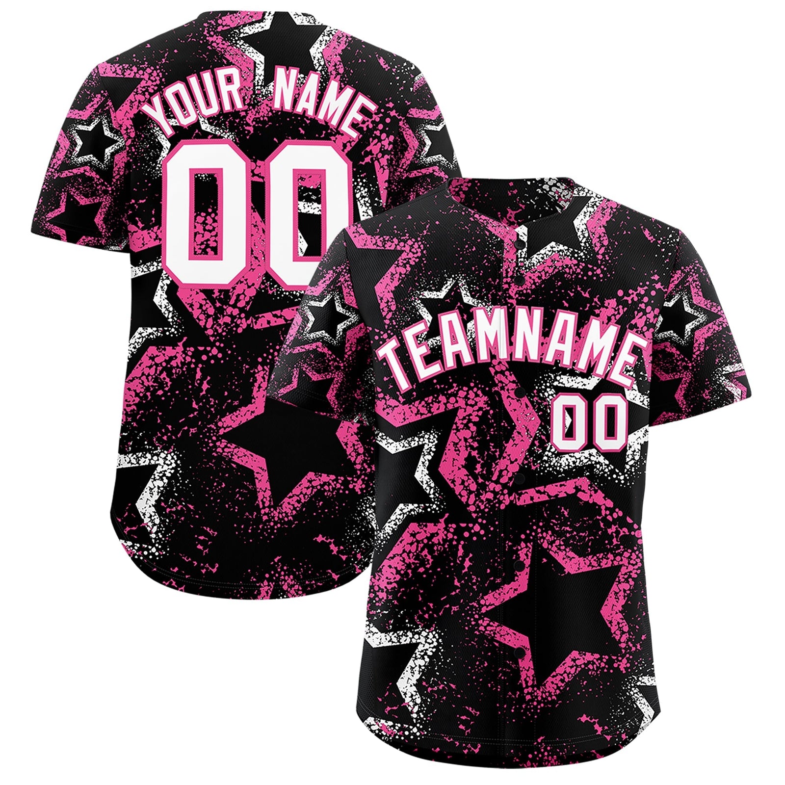 Custom Black White Pink Star-Shaped Ink Texture Graffiti Pattern Baseball Jersey | Sublimation Printed & Stitched,Add Name and Numbern,Perfect for Parties,Perfect for Training | KXKSHOP