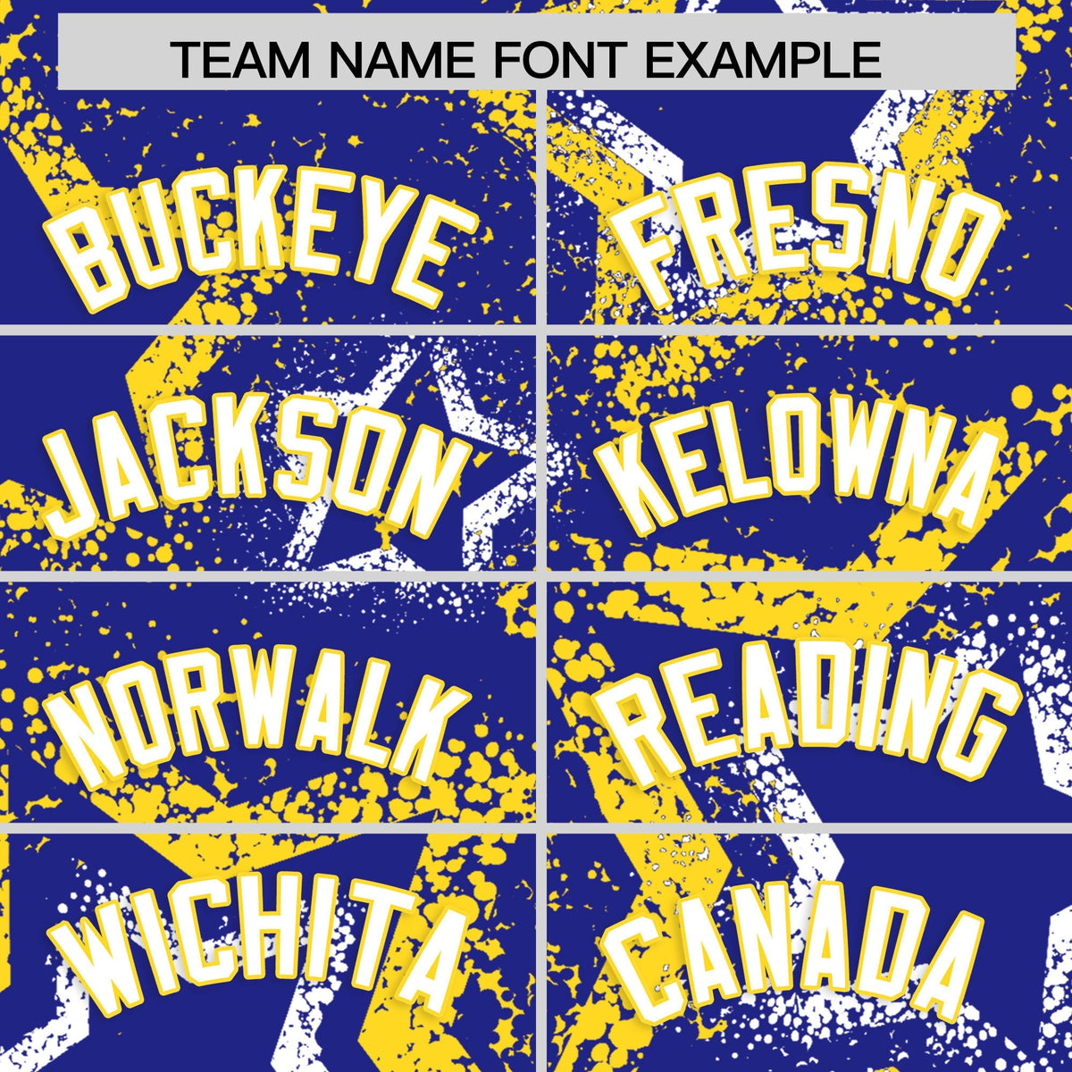 Custom Royal Blue White Gold Star-Shaped Ink Texture Graffiti Pattern Baseball Jersey | Sublimation Printed &amp; Stitched,Add Name and Numbern,Perfect for Parties,Perfect for Training | KXKSHOP