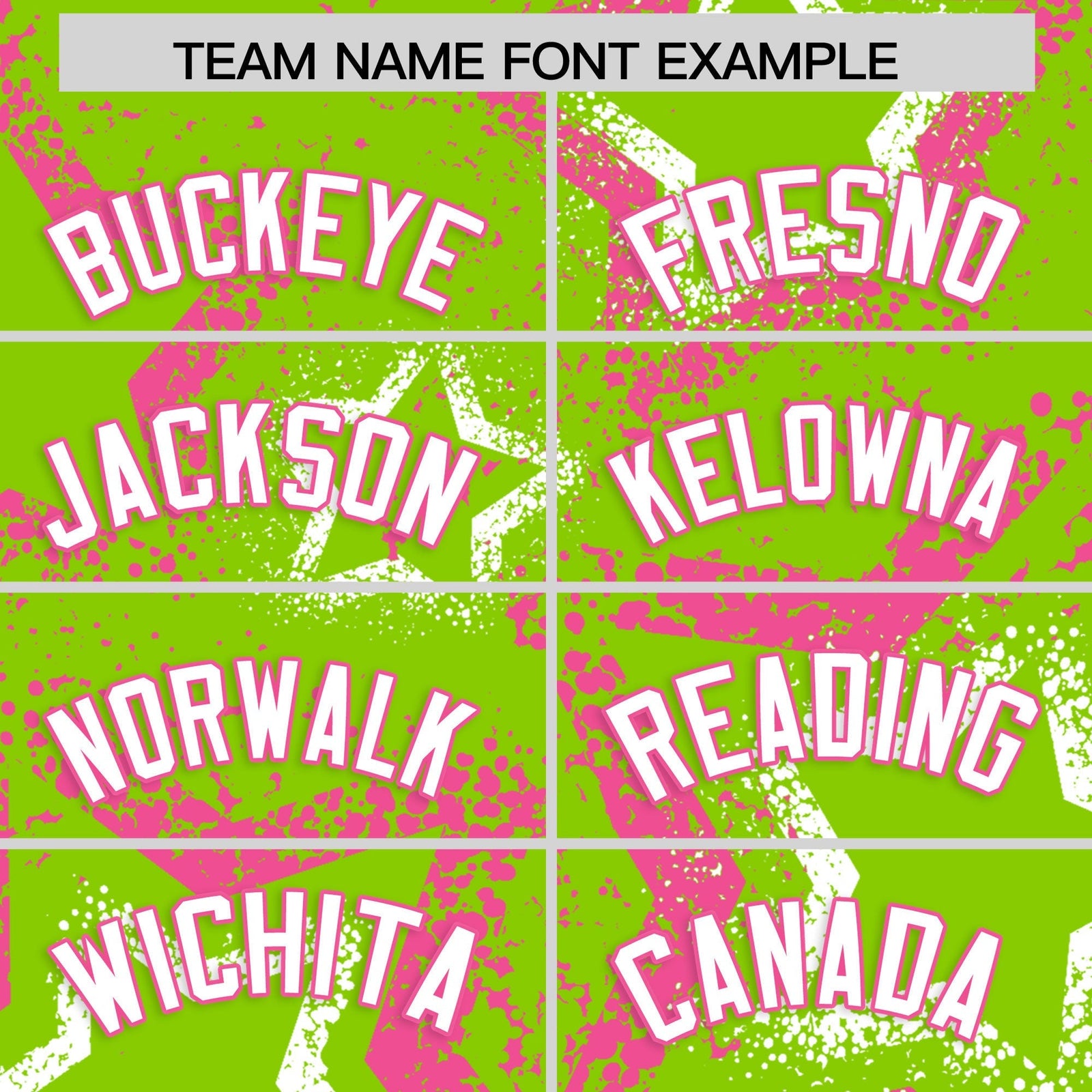 Custom Neon Green Pink White Star-Shaped Ink Texture Graffiti Pattern Baseball Jersey | Sublimation Printed & Stitched,Add Name and Numbern,Perfect for Parties,Perfect for Training | KXKSHOP