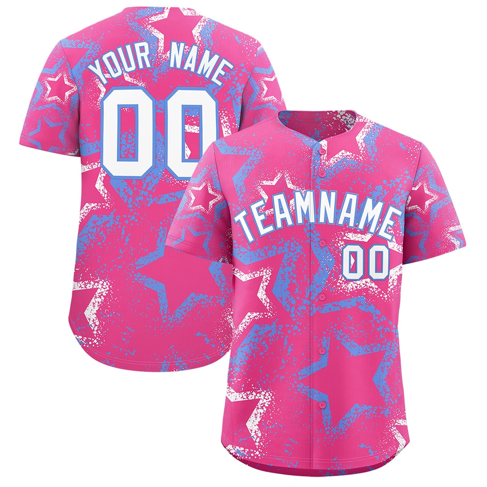 Custom Pink White Light Blue Star-Shaped Ink Texture Graffiti Pattern Baseball Jersey | Sublimation Printed & Stitched,Add Name and Numbern,Perfect for Parties,Perfect for Training | KXKSHOP