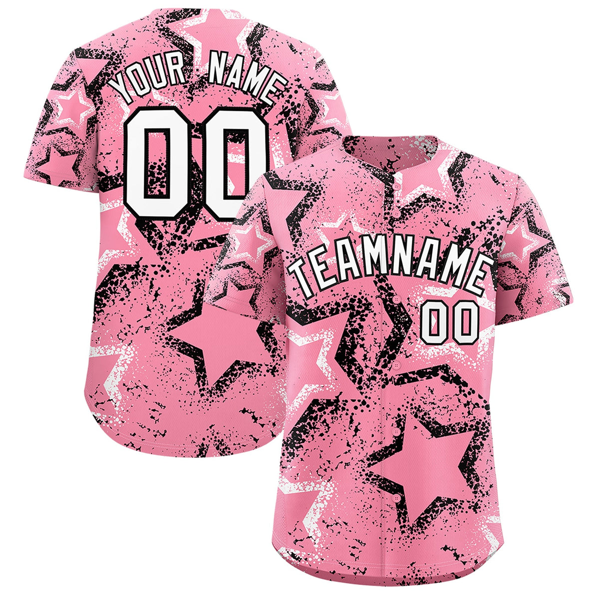 Custom Light Pink White Black Star-Shaped Ink Texture Graffiti Pattern Baseball Jersey | Sublimation Printed & Stitched,Add Name and Numbern,Perfect for Parties,Perfect for Training | KXKSHOP