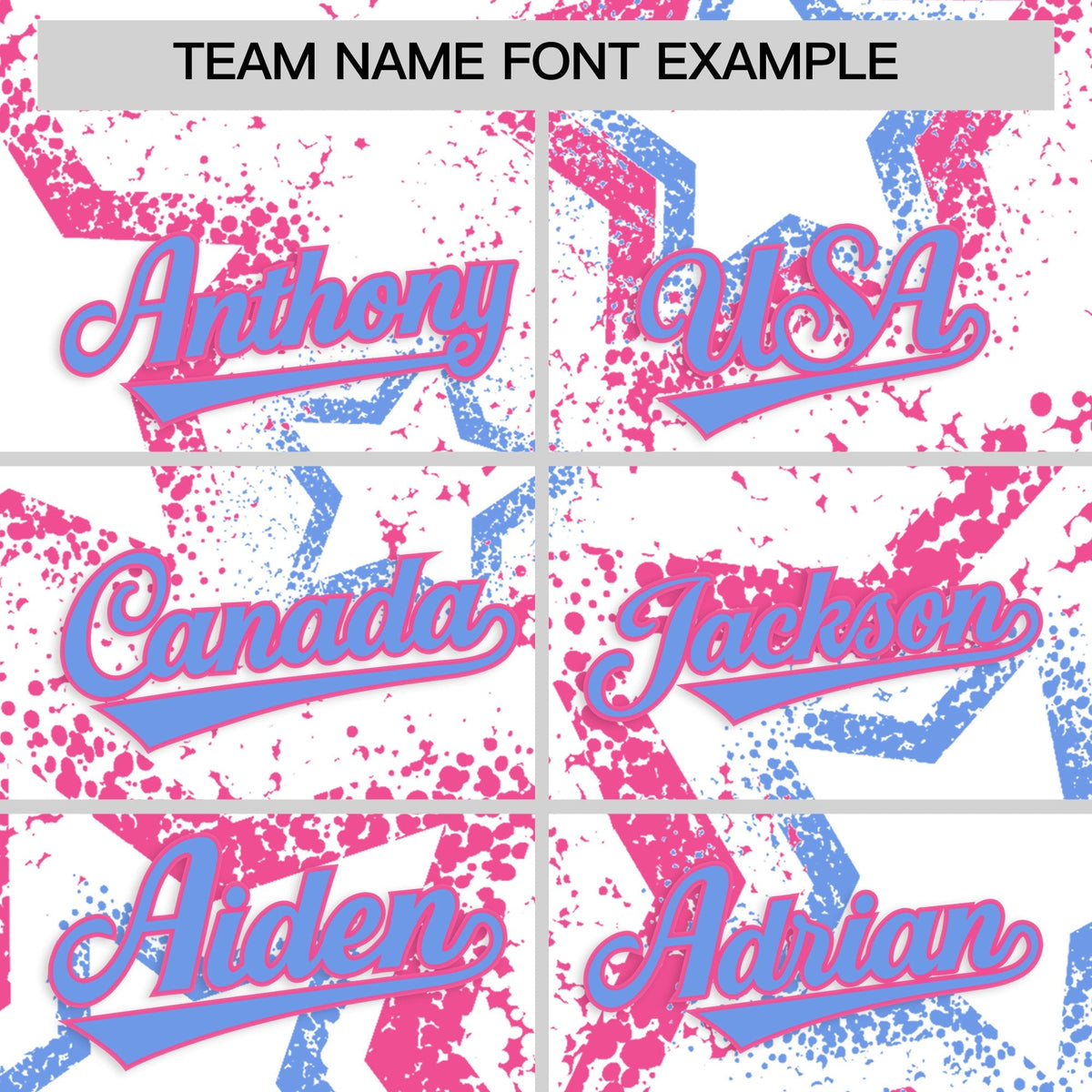 Custom White Pink Light Blue Star-Shaped Ink Texture Graffiti Pattern Baseball Jersey | Sublimation Printed &amp; Stitched,Add Name and Numbern,Perfect for Parties,Perfect for Training | KXKSHOP