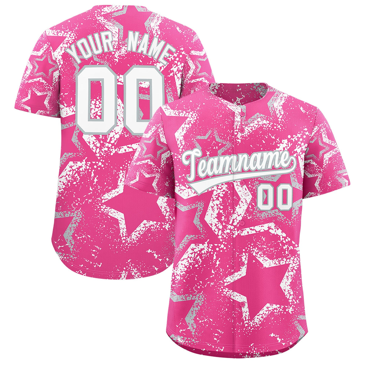 Custom Pink Silver White Star-Shaped Ink Texture Graffiti Pattern Baseball Jersey | Sublimation Printed &amp; Stitched,Add Name and Numbern,Perfect for Parties,Perfect for Training | KXKSHOP